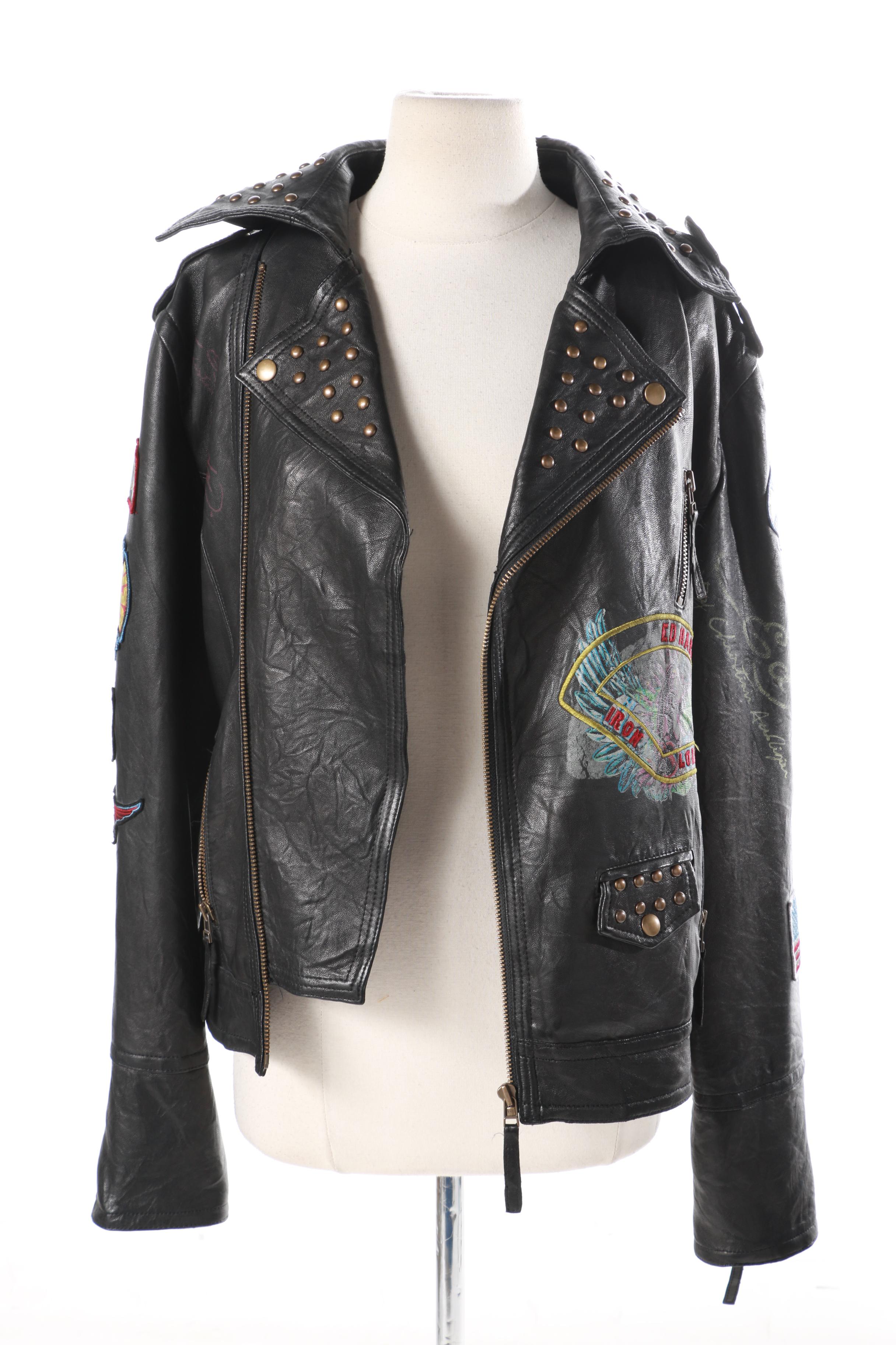 Ed Hardy Christian Audigier Men's Leather Iron Lords Jacket