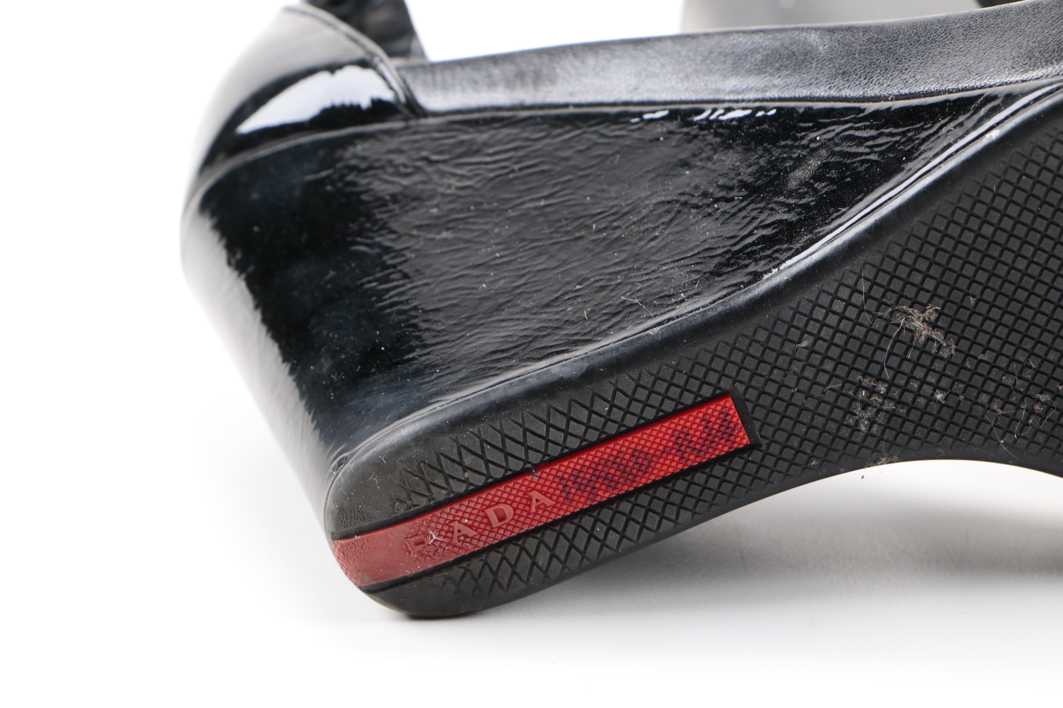 Prada Black Patent Leather Wedges