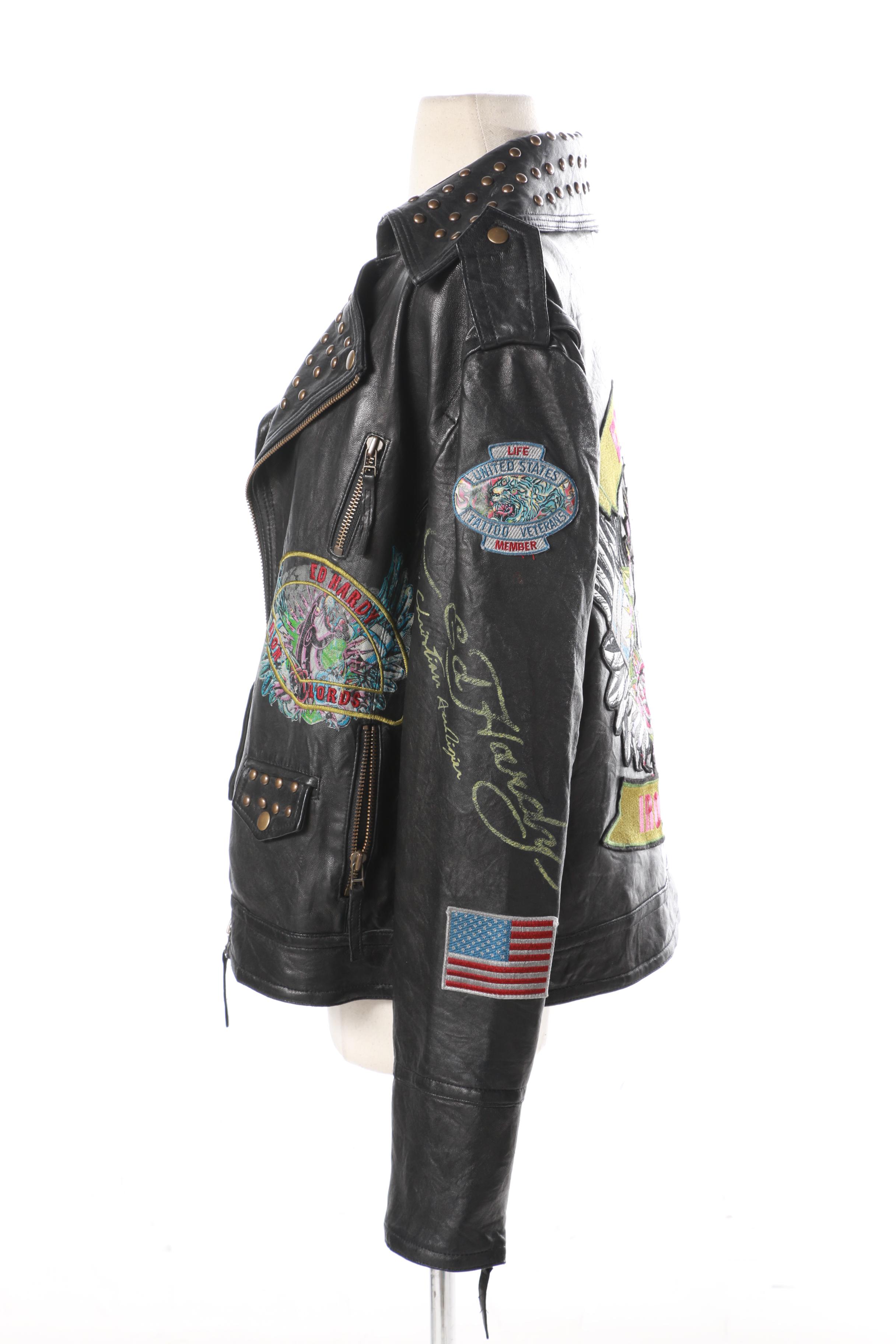 Ed Hardy Christian Audigier Men's Leather Iron Lords Jacket