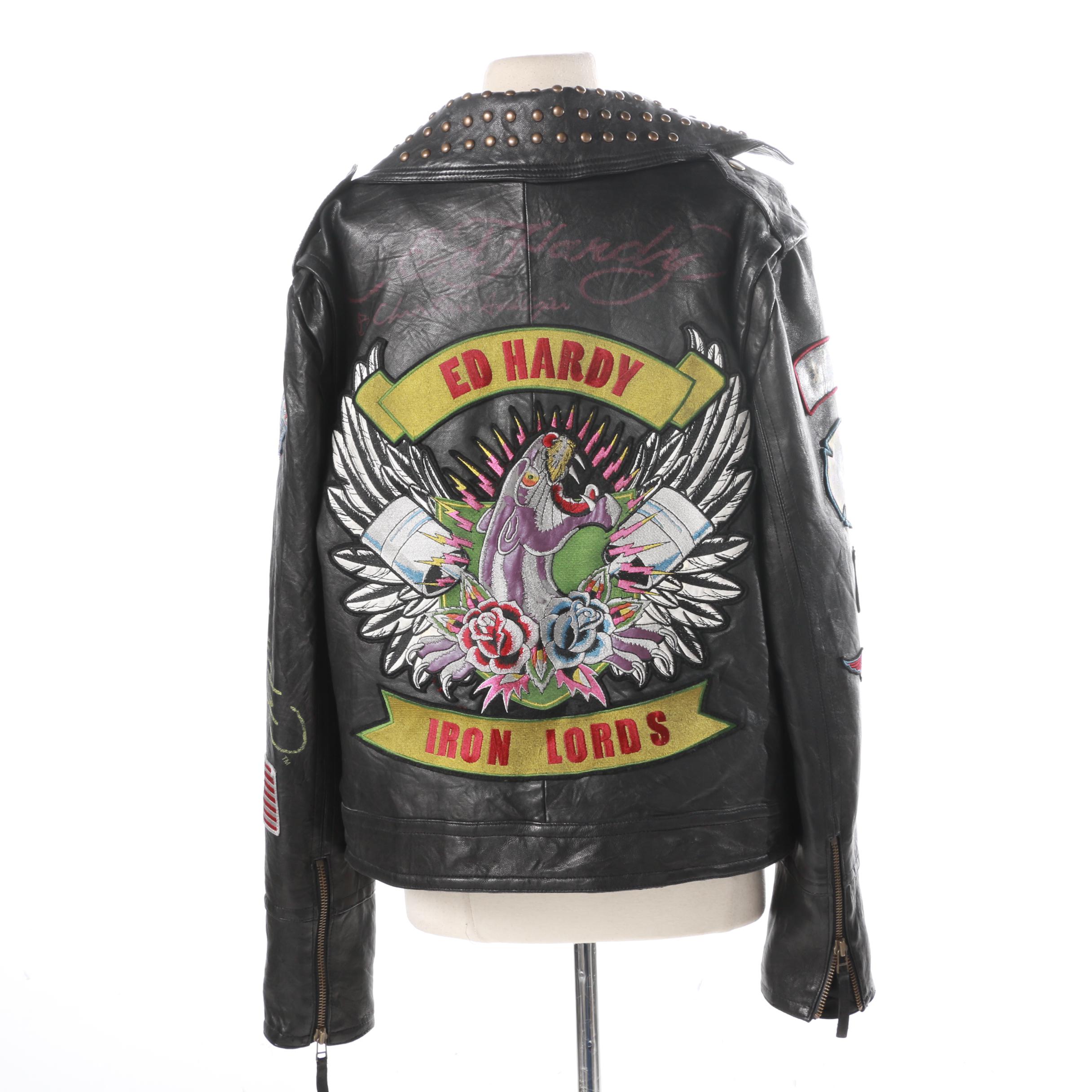 Ed Hardy Christian Audigier Men's Leather Iron Lords Jacket