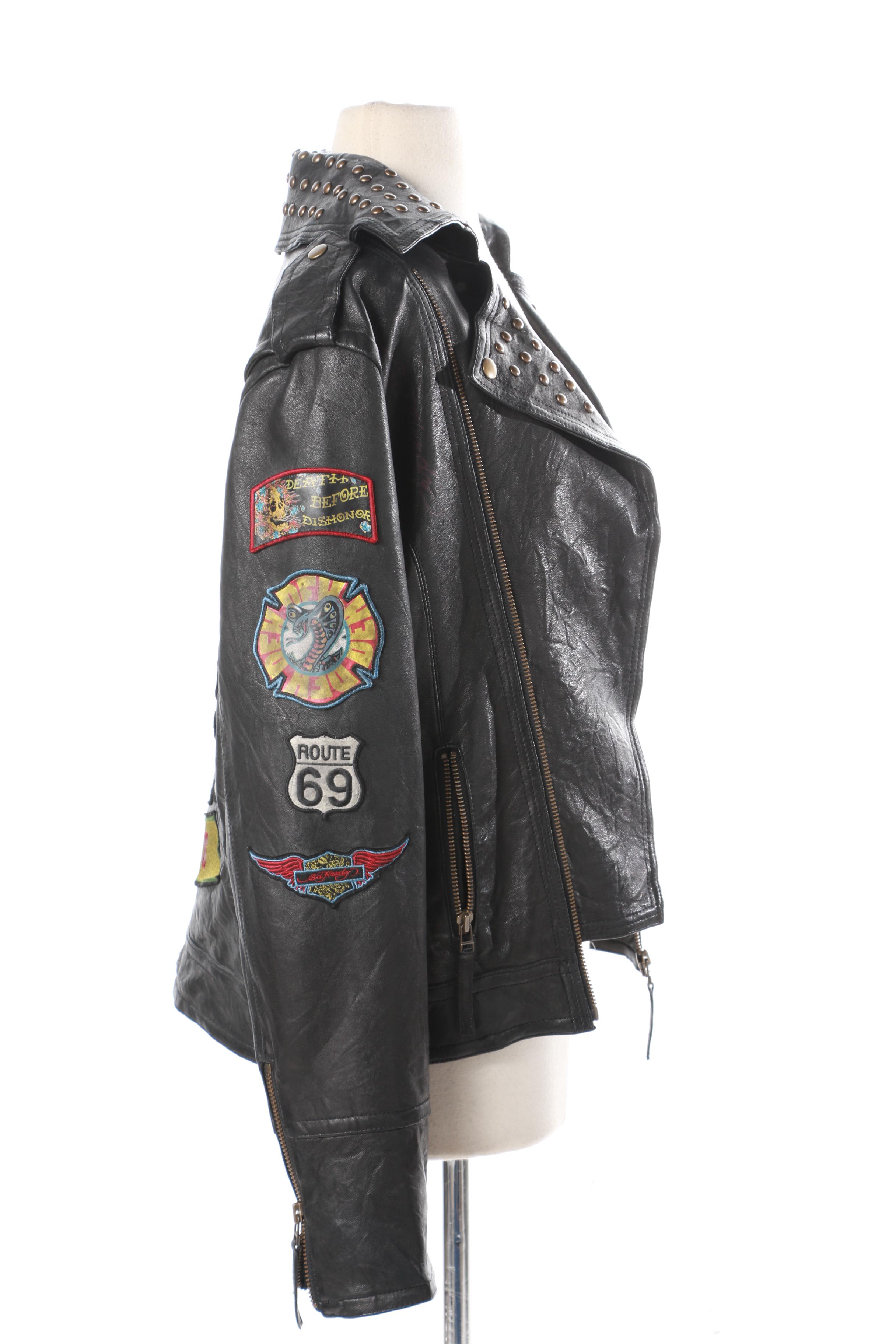 Ed Hardy Christian Audigier Men's Leather Iron Lords Jacket