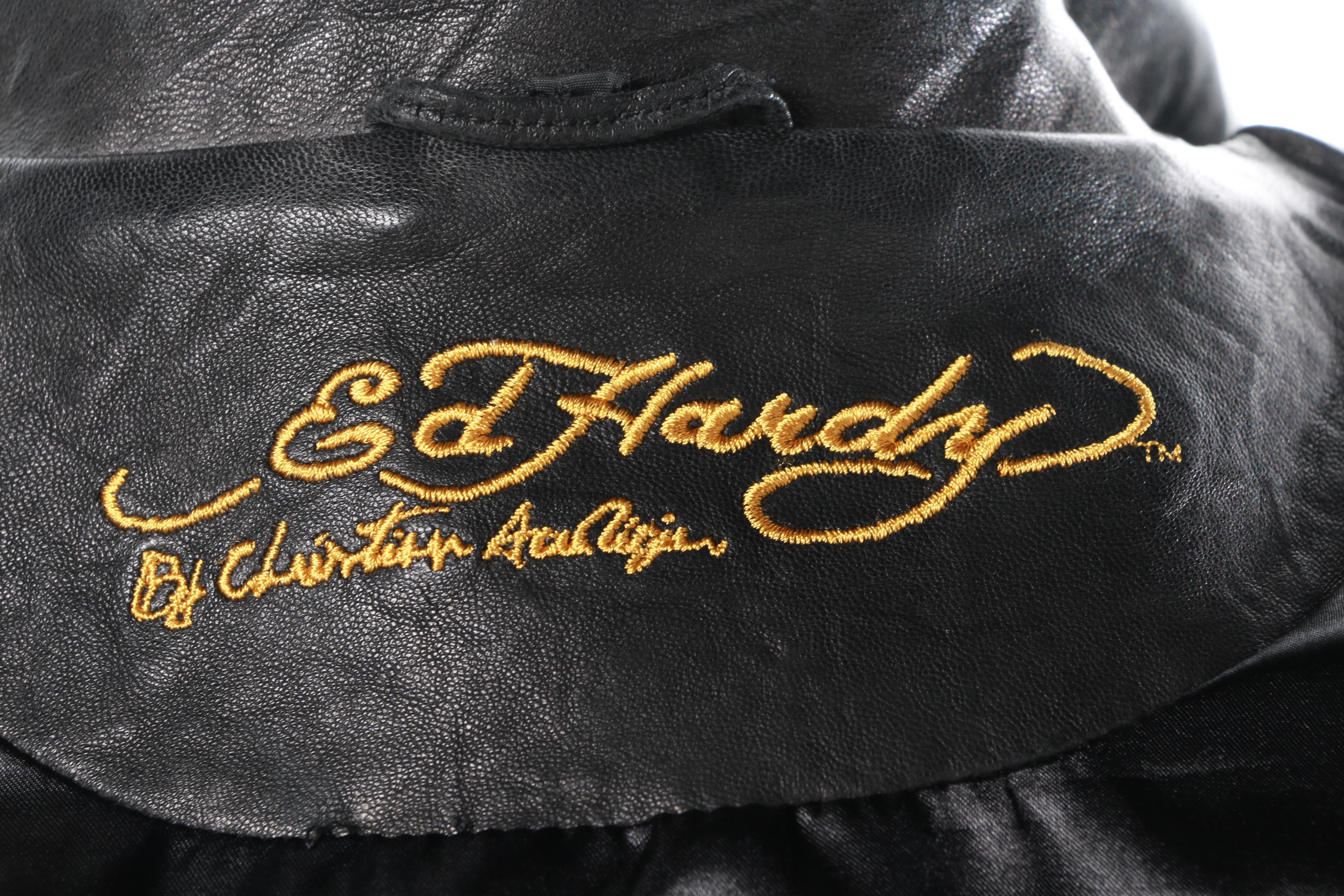 Ed Hardy Christian Audigier Men's Leather Iron Lords Jacket