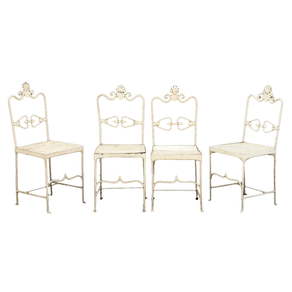 Set of Four Antique Wrought Iron Patio Side Chairs