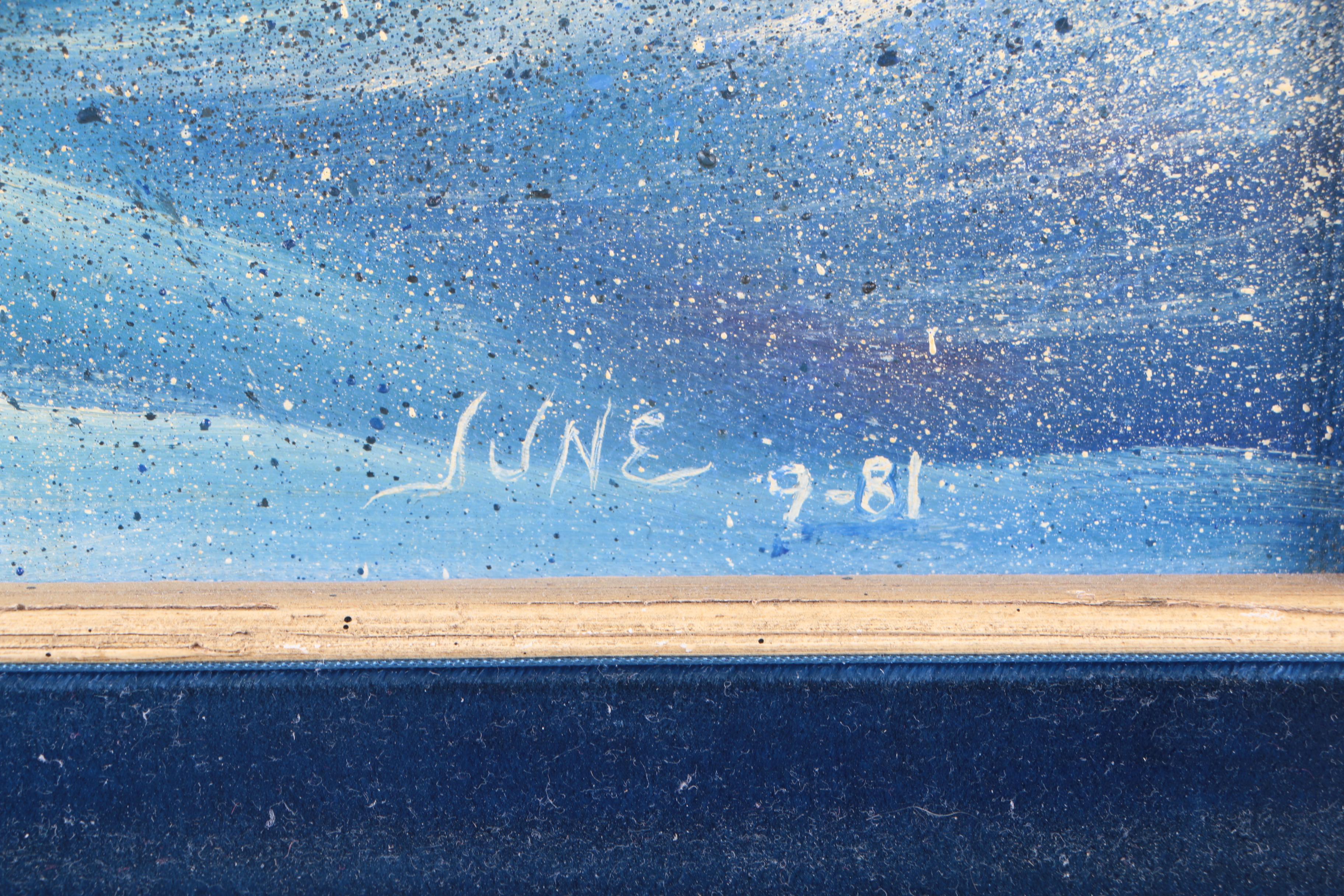 June 1981 Acrylic Painting on Canvas of Winter Landscape with Snow Covered Trees