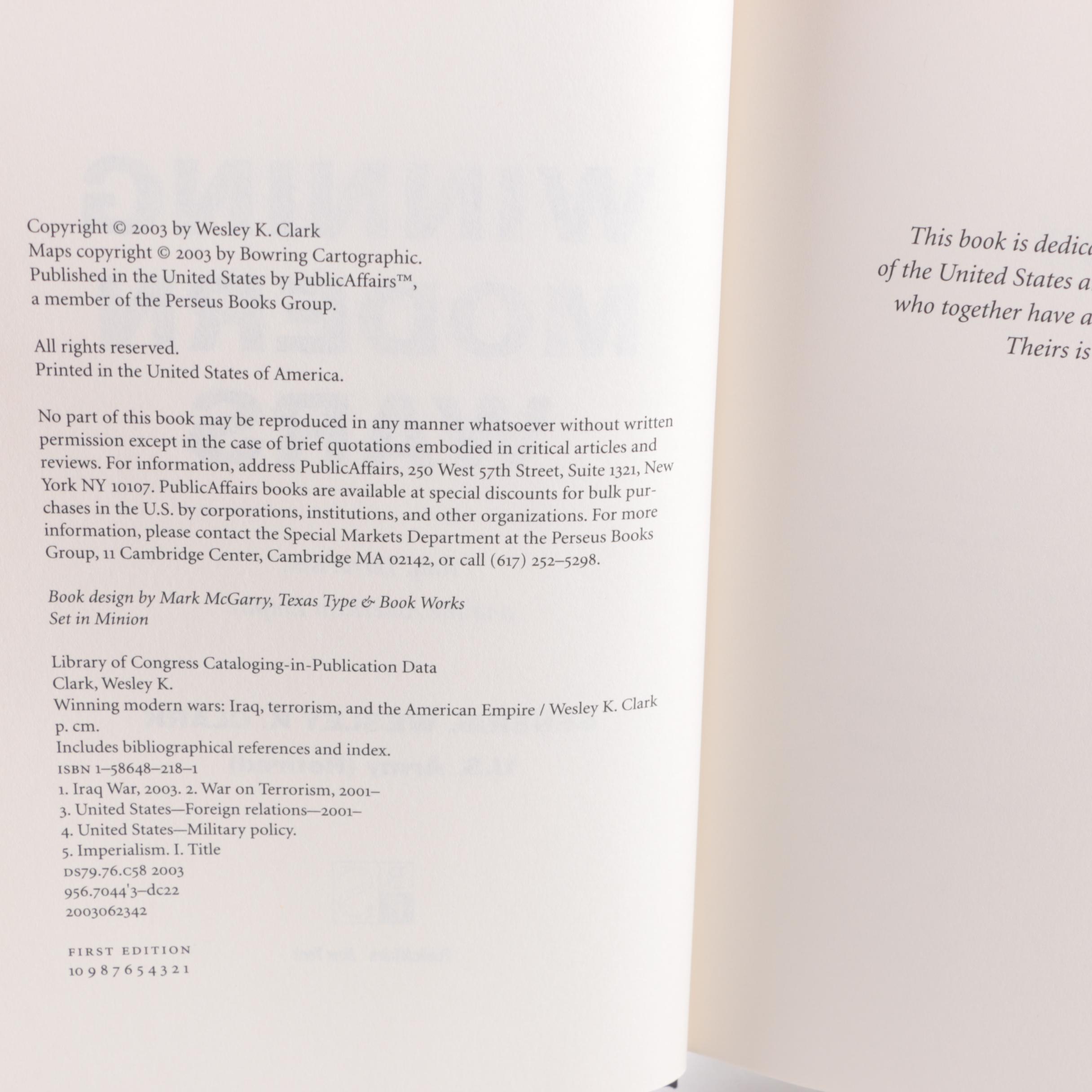 Signed First Edition of "Winning Modern Wars" by Gen. Wesley Clark