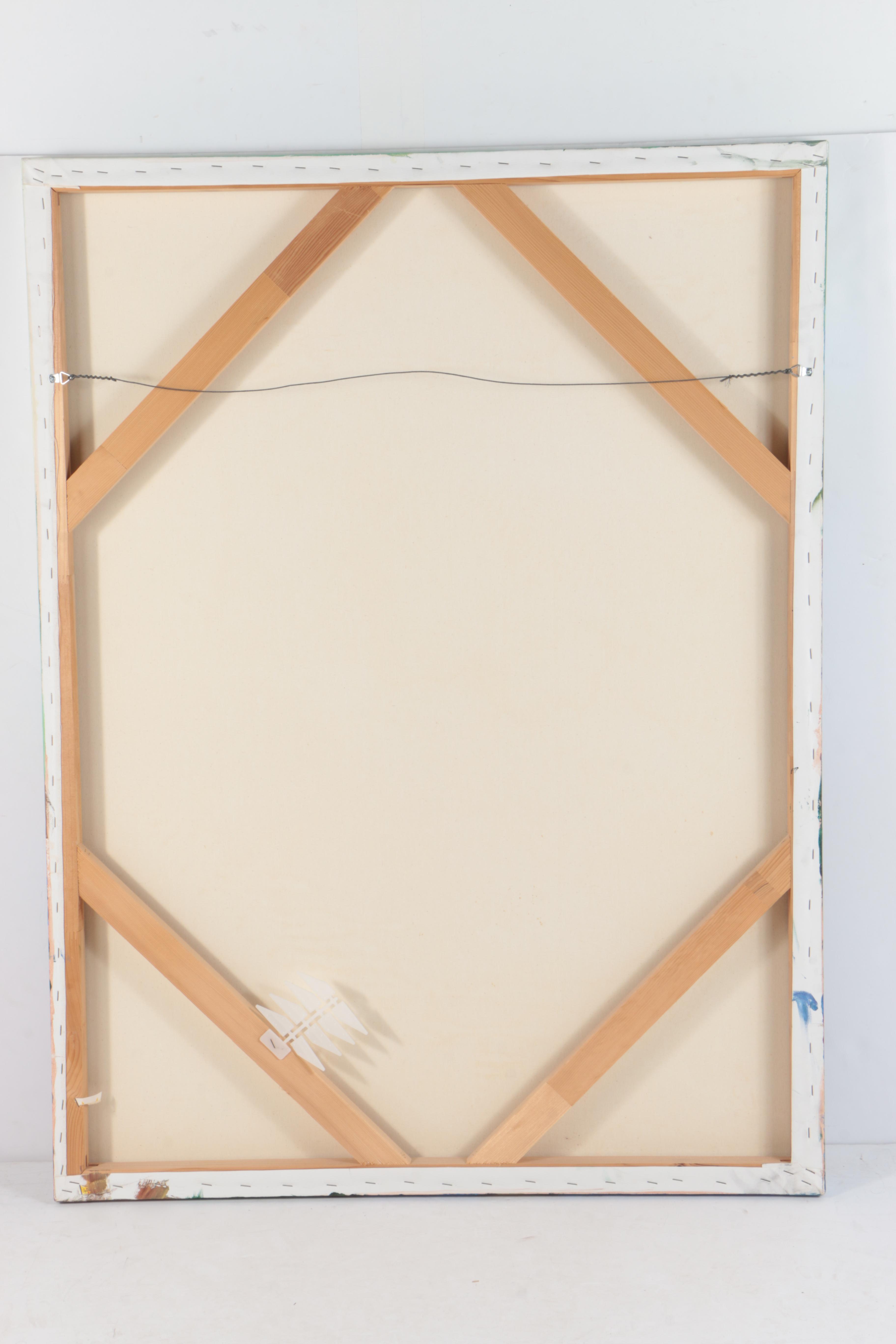 Acrylic Painting on Canvas of Flowers on a Bench