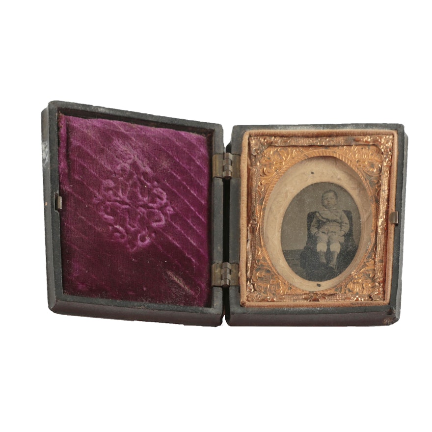 19th Century Tintype Photograph Portrait in Thermoplastic Union Case