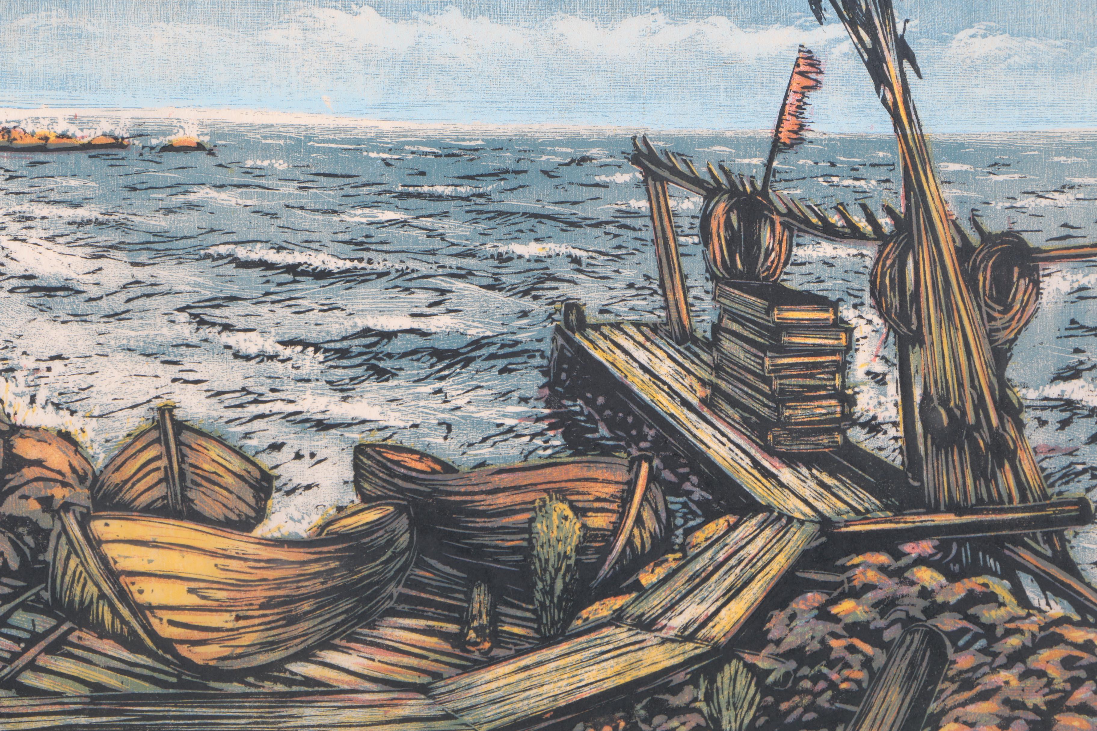 Tapio Haili Limited Edition Serigraph on Paper of Ship Scene