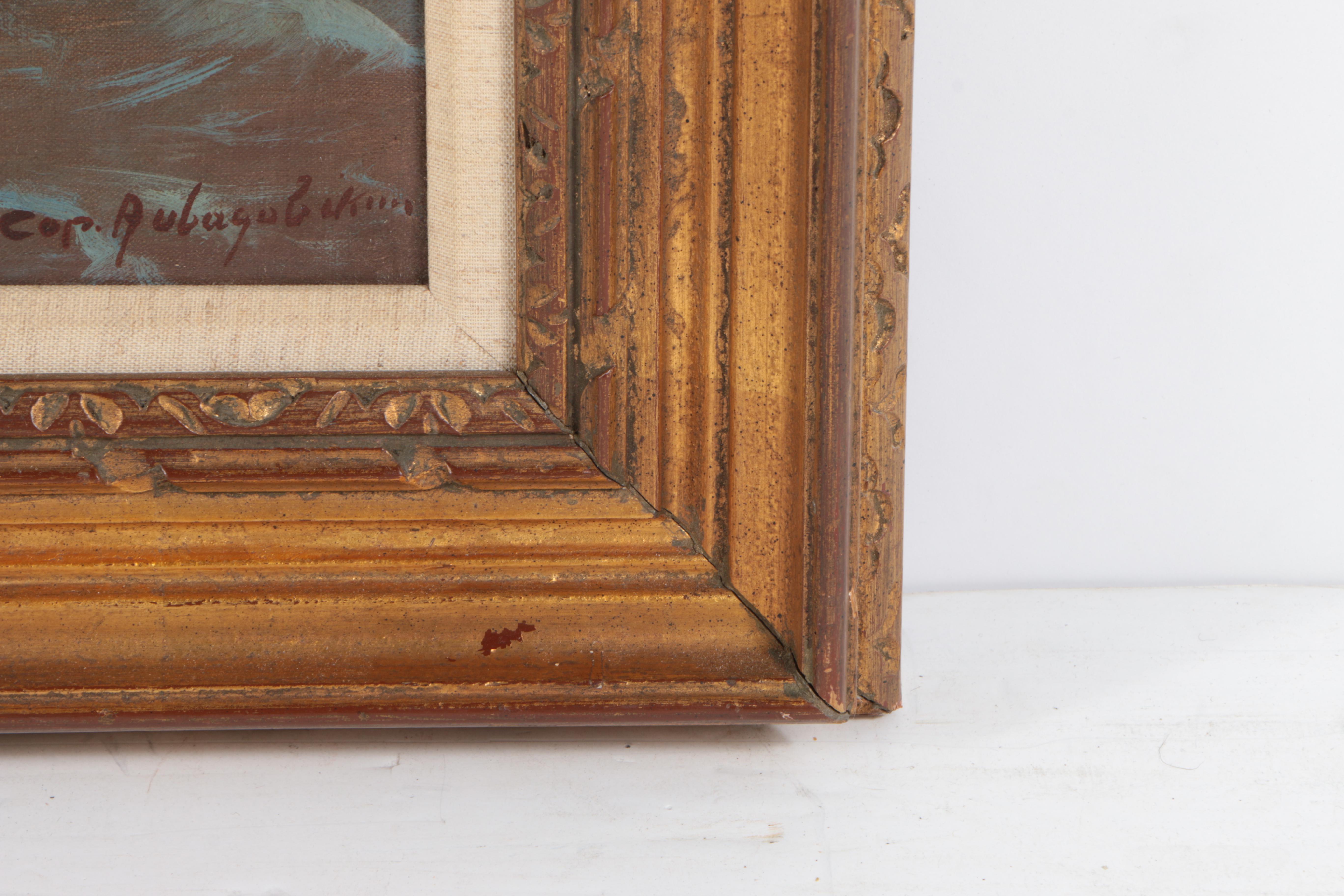 Vintage Romantic Style Oil Painting on Canvas of a Ship Landing Ashore