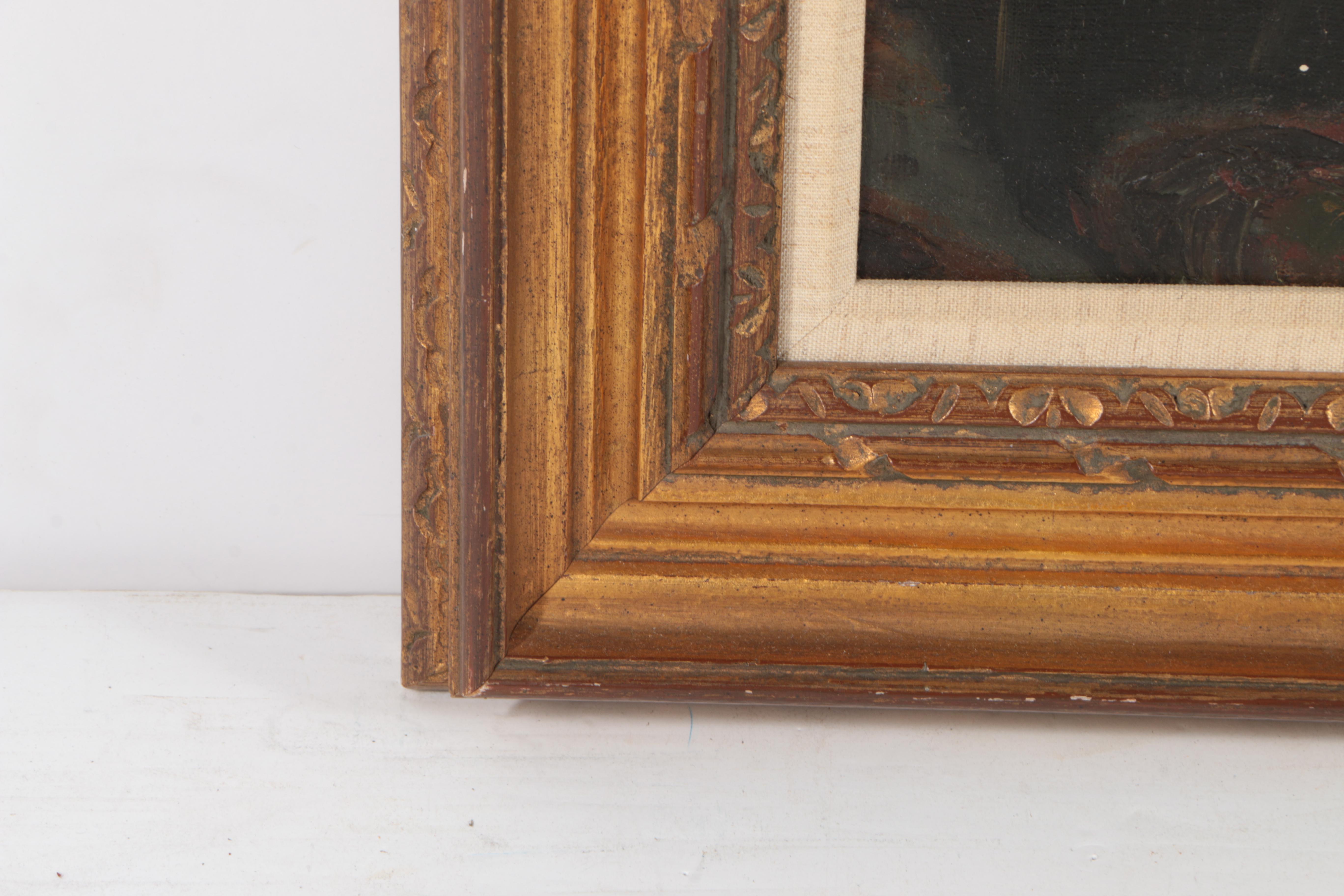 Vintage Romantic Style Oil Painting on Canvas of a Ship Landing Ashore