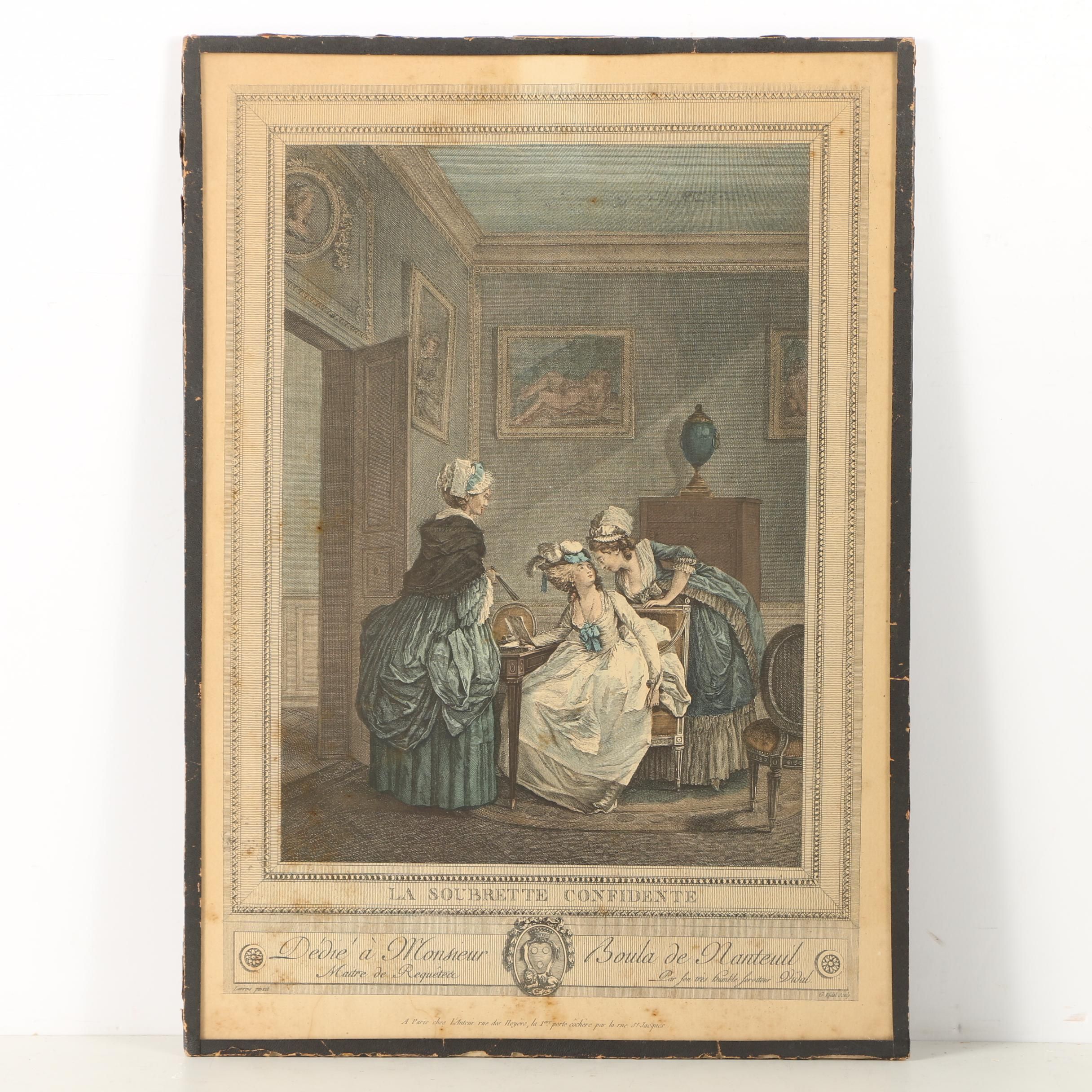 Hand-Colored Engraving of Niclas Lafrensen "La Soubrette Confidente"