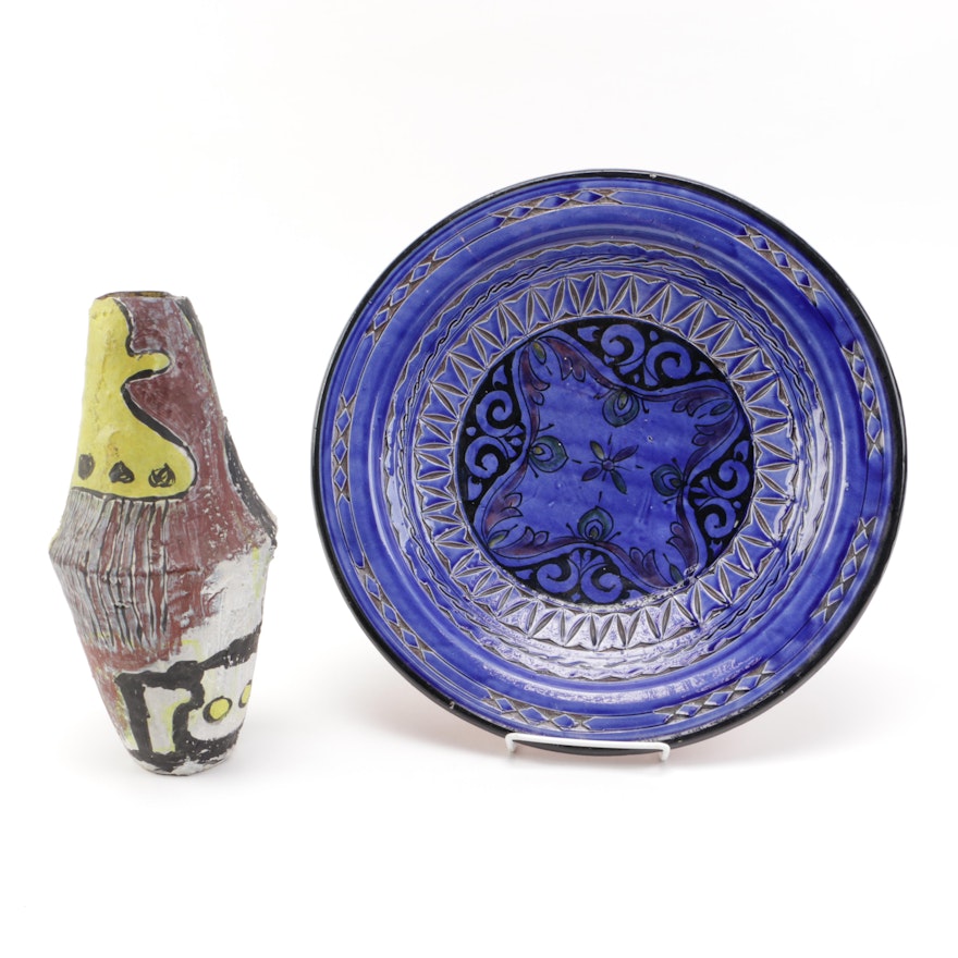 Handmade Moroccan Ceramic Vessel and Decorative Plate