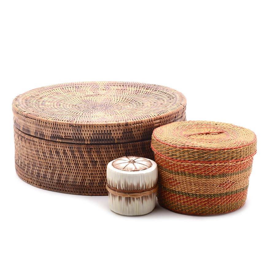 Vintage Native American Style Lidded Baskets