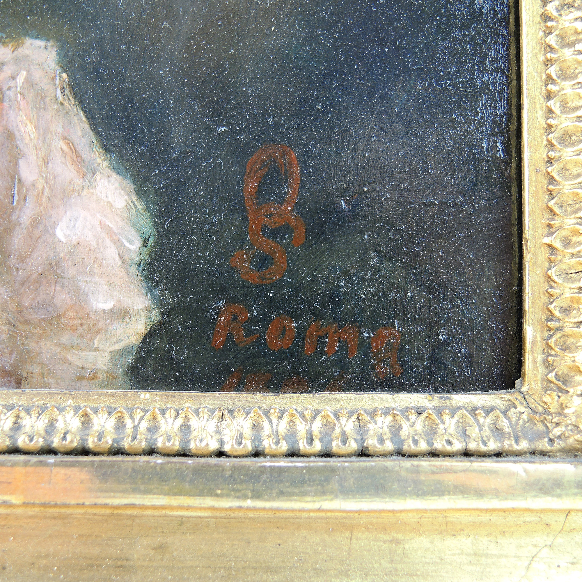 Antique Original 1886 Oil Painting on Wood Panel Portrait of a Woman in Tiara