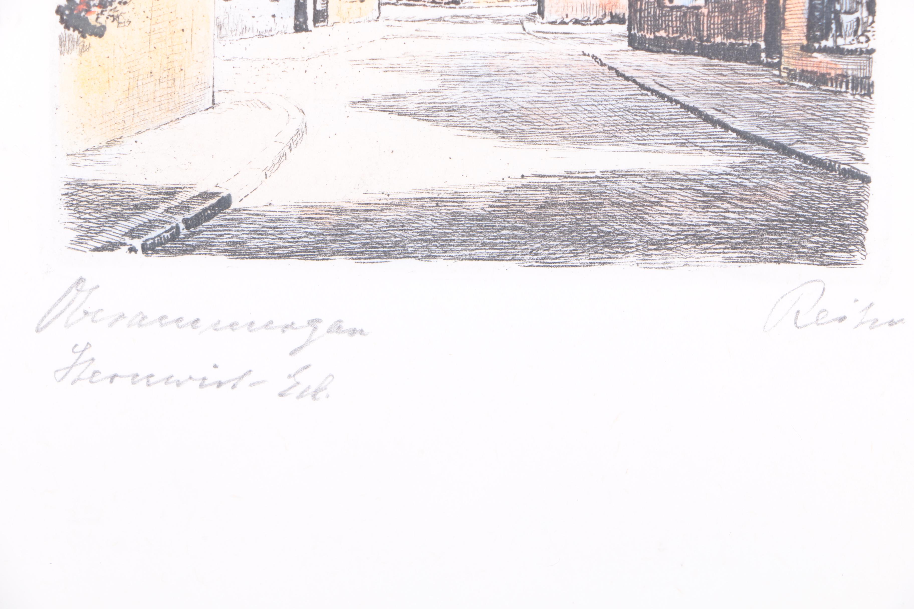 Hand Colored Etchings on Paper of Mountain Towns