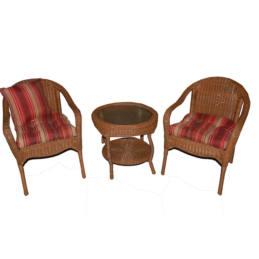 All-Weather Wicker Patio Armchairs and Side Table