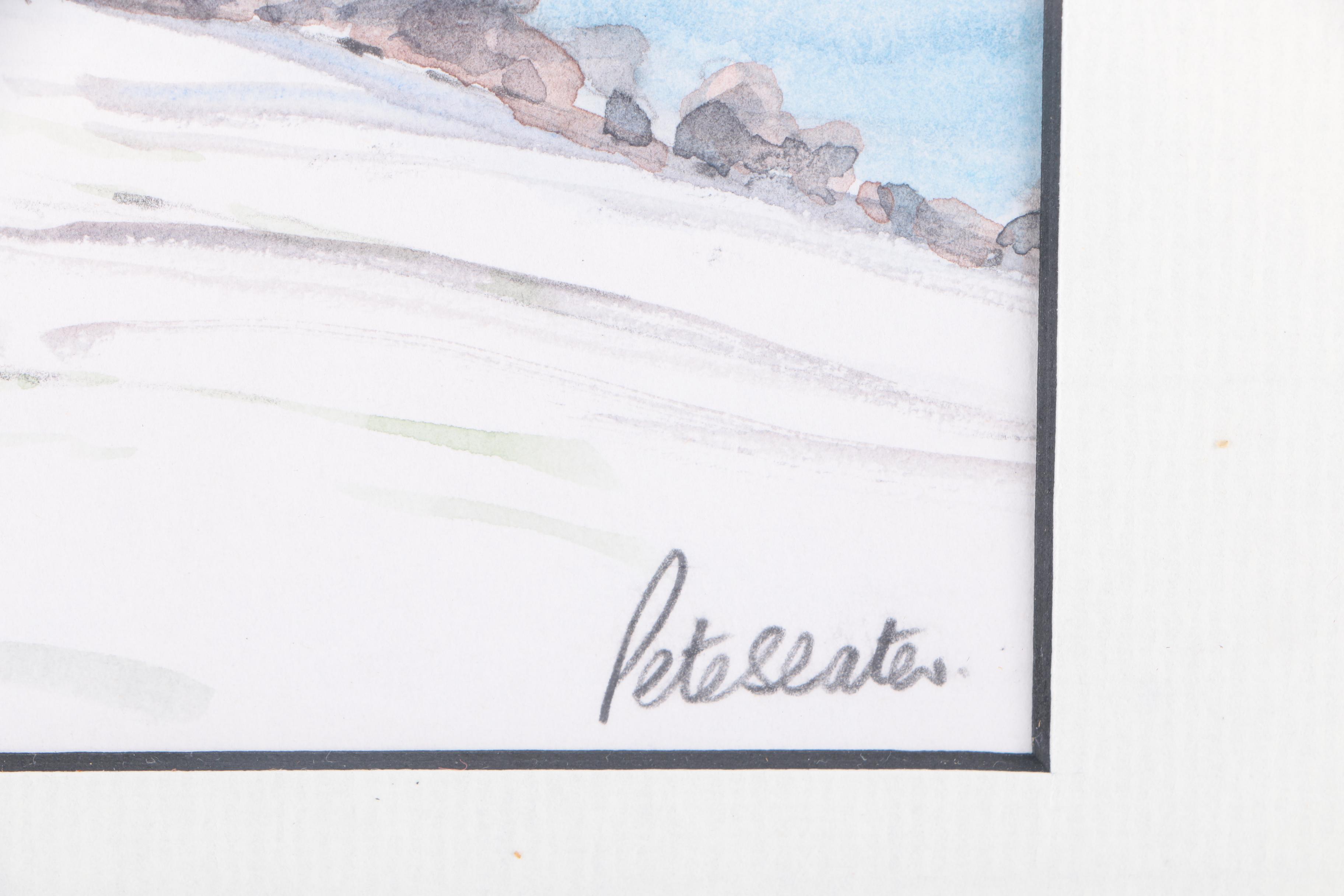 Pete Slater Watercolor Painting on Paper of Landscape with Suspension Bridge