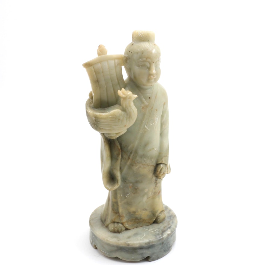 19th-Century Chinese Carved Soapstone Female Figure