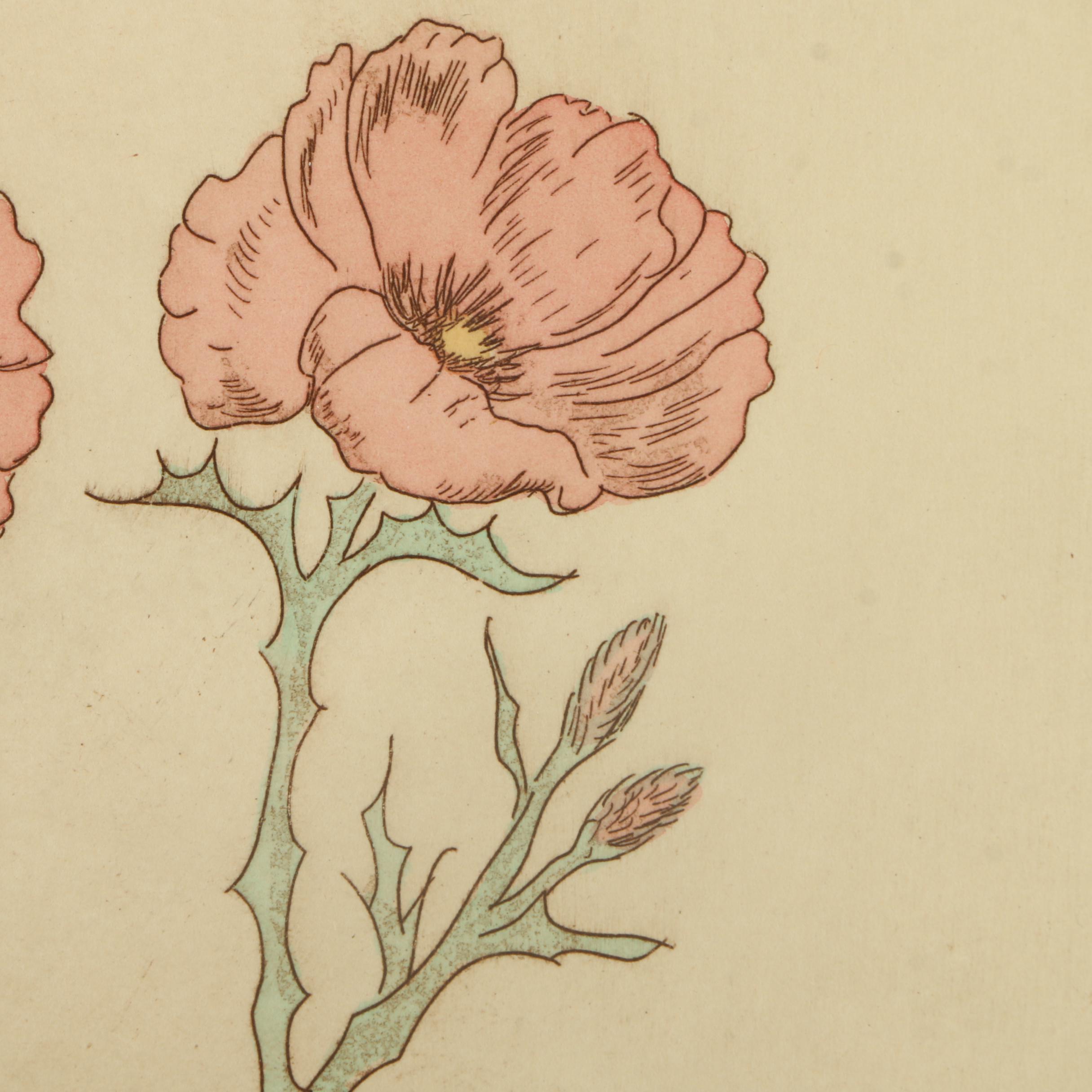 Limited Edition Hand Colored Etchings with Embossment "Phlox" and "Poppy"