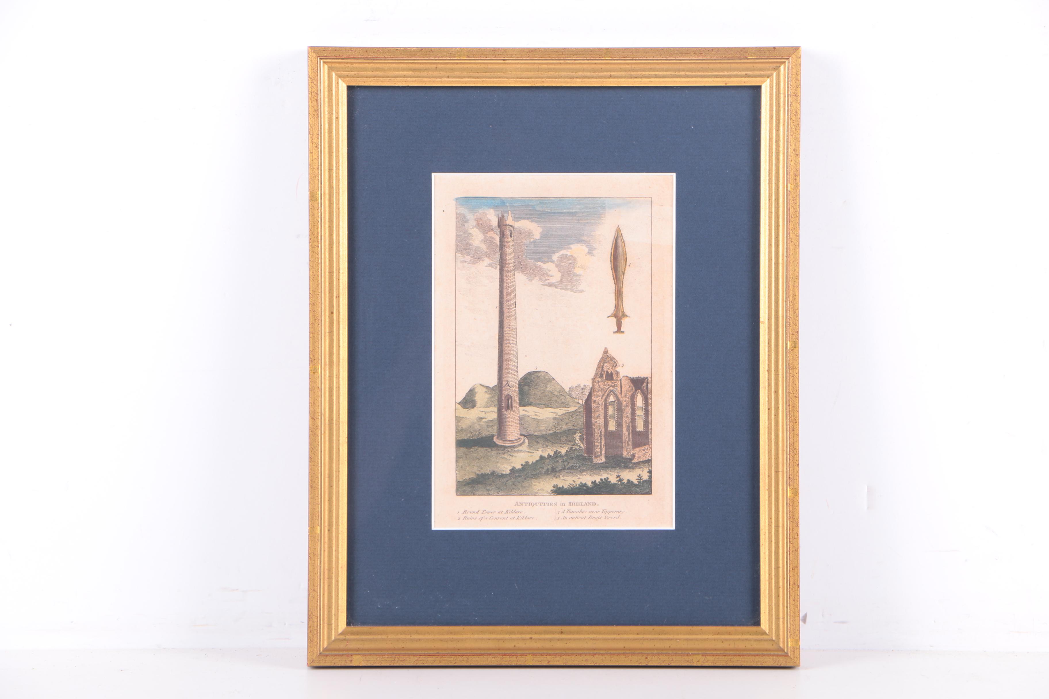 Hand Colored Engravings "Antiquities of Ireland" and "The Exchange at Limerick"