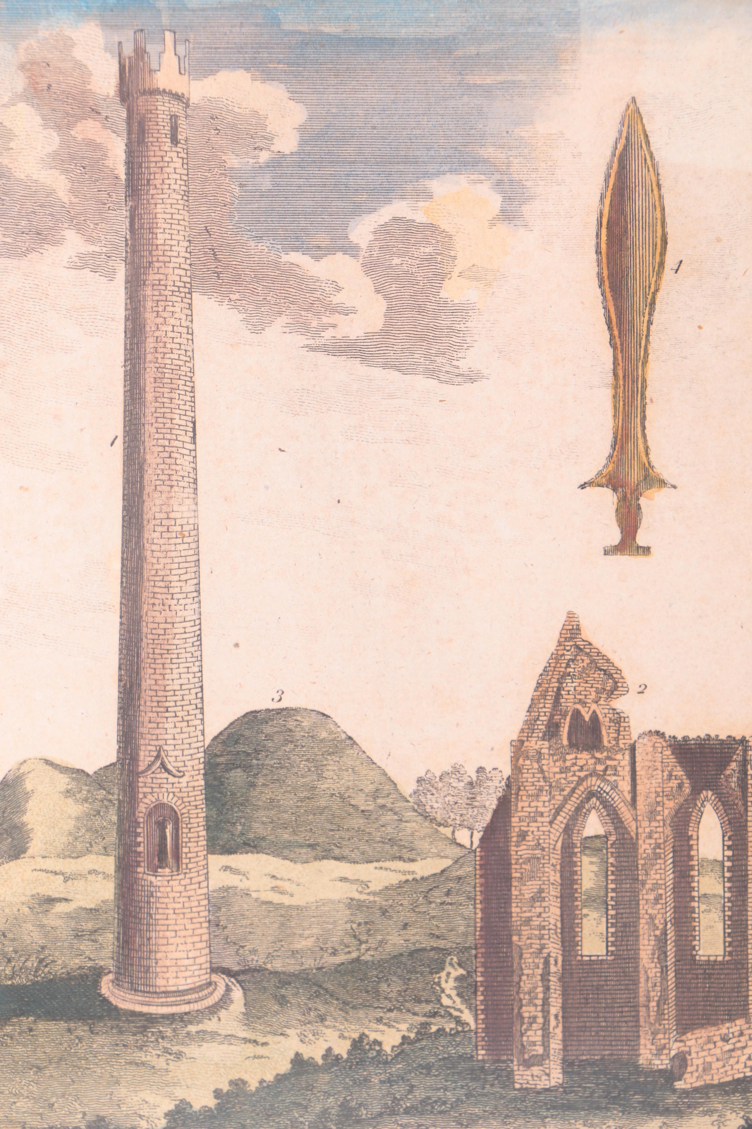 Hand Colored Engravings "Antiquities of Ireland" and "The Exchange at Limerick"
