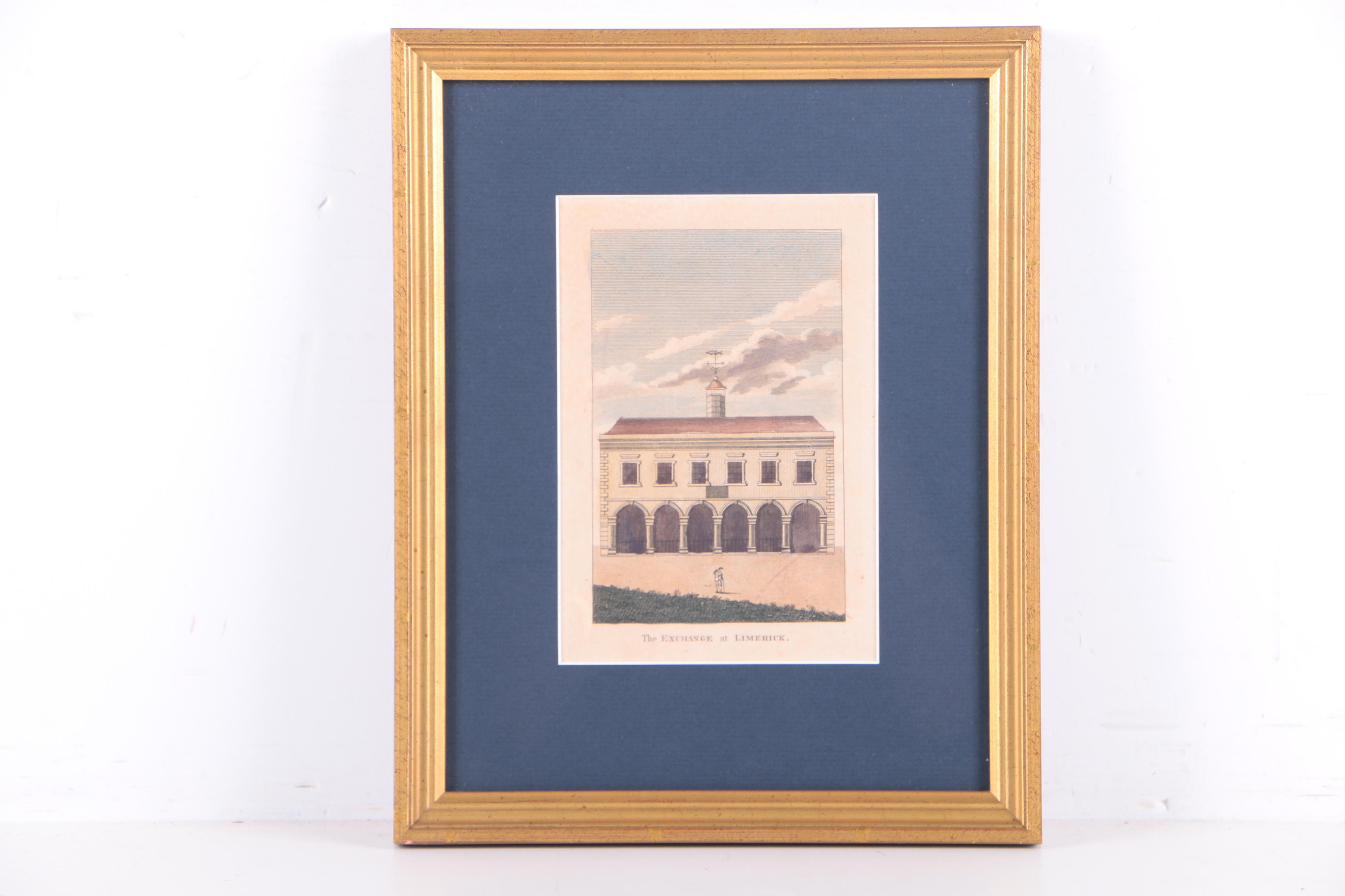 Hand Colored Engravings "Antiquities of Ireland" and "The Exchange at Limerick"