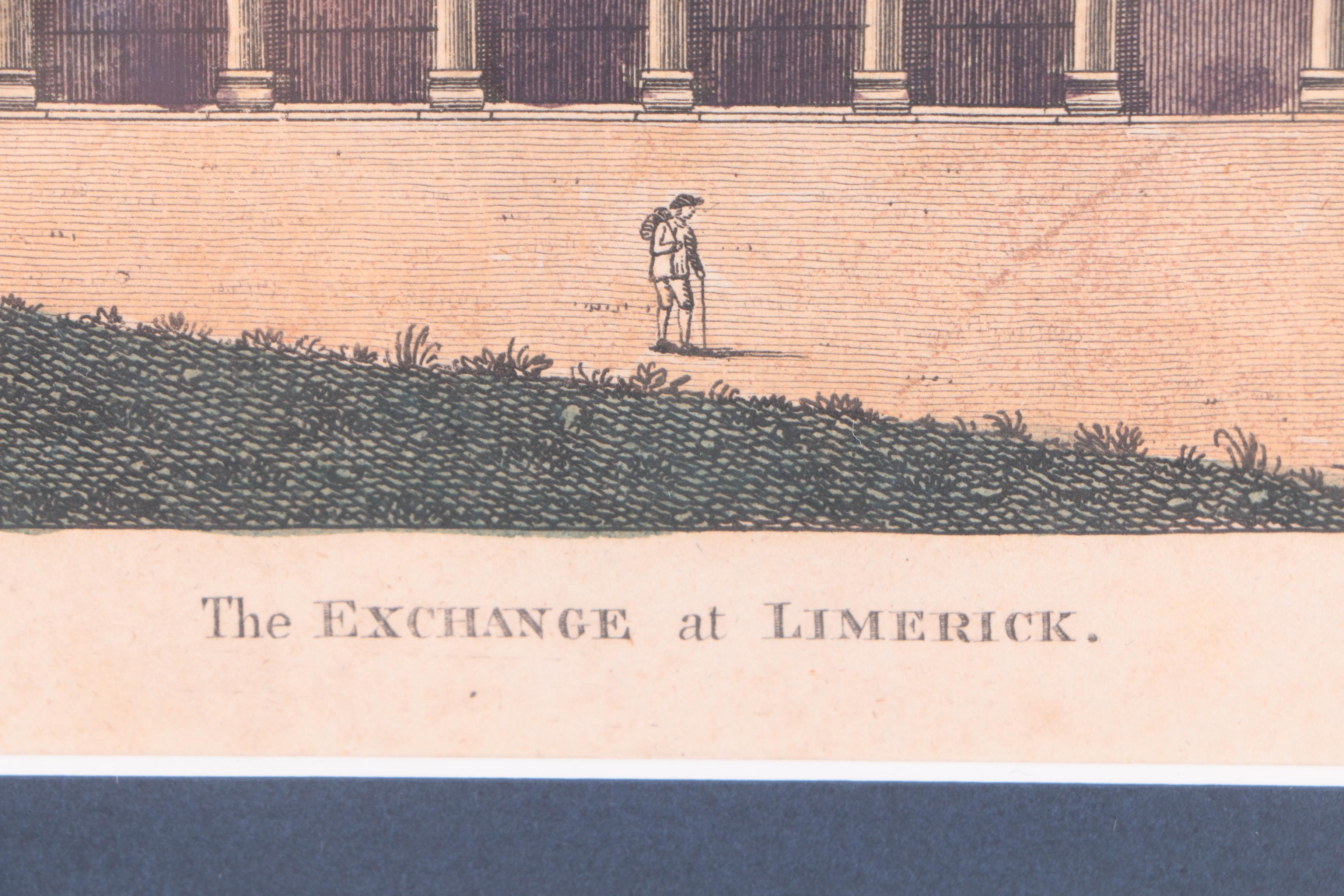Hand Colored Engravings "Antiquities of Ireland" and "The Exchange at Limerick"