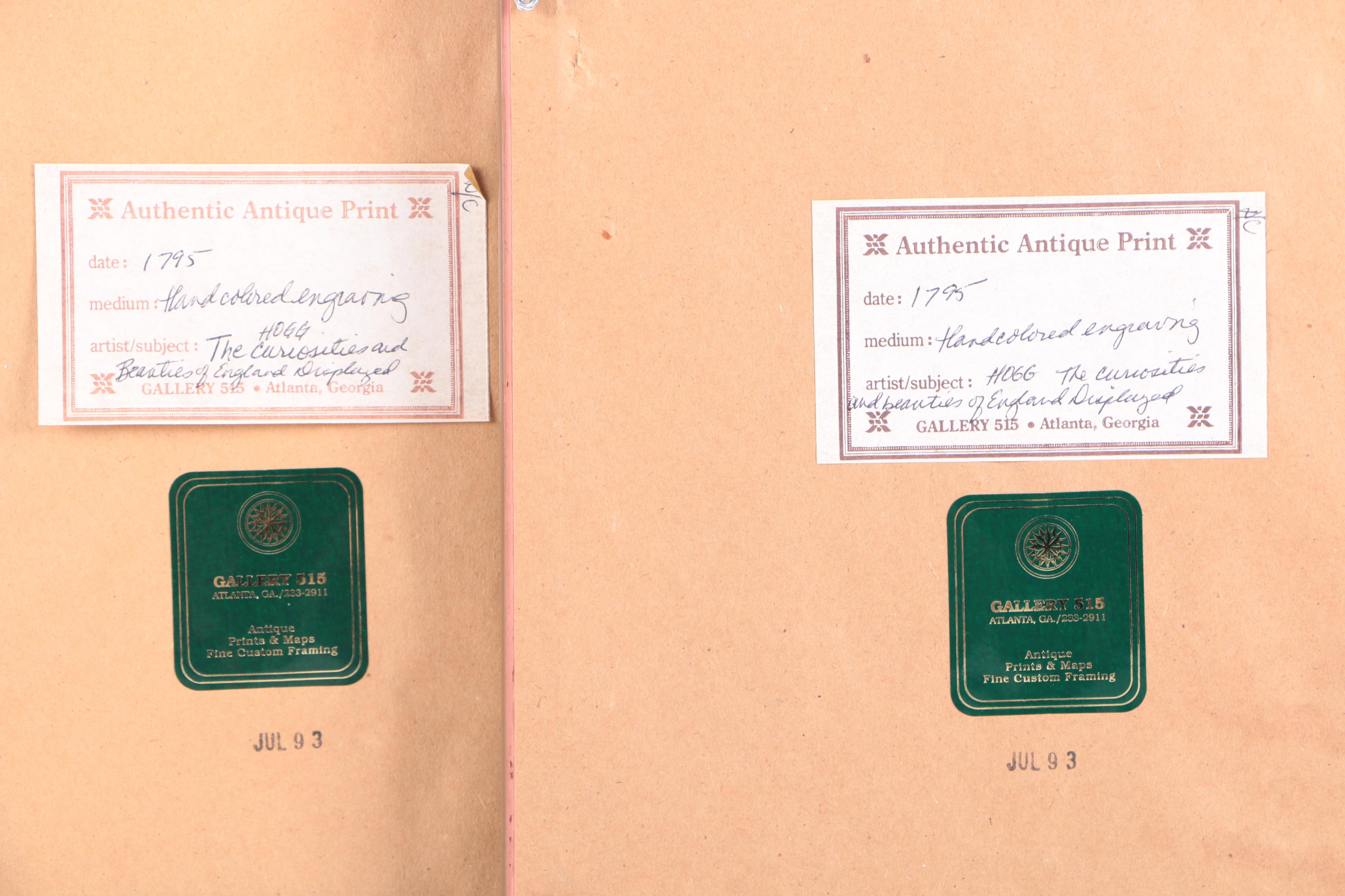 Hand Colored Engravings "Antiquities of Ireland" and "The Exchange at Limerick"