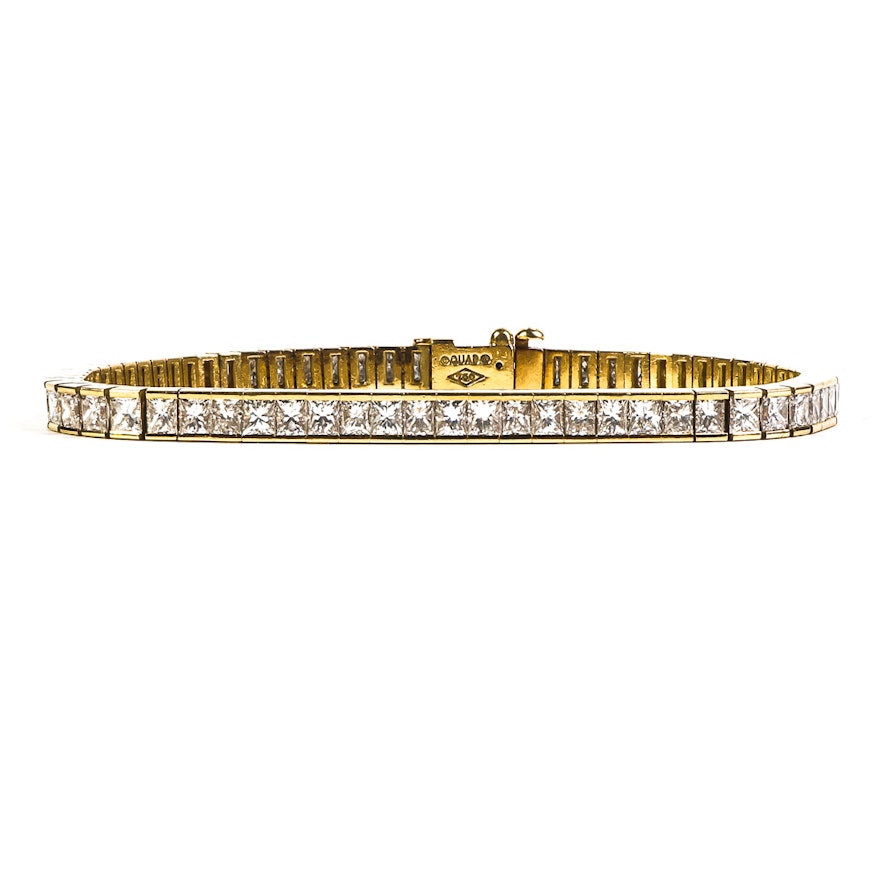 18K Yellow Gold and 7.25 CTW Princess Cut Diamond Tennis Bracelet