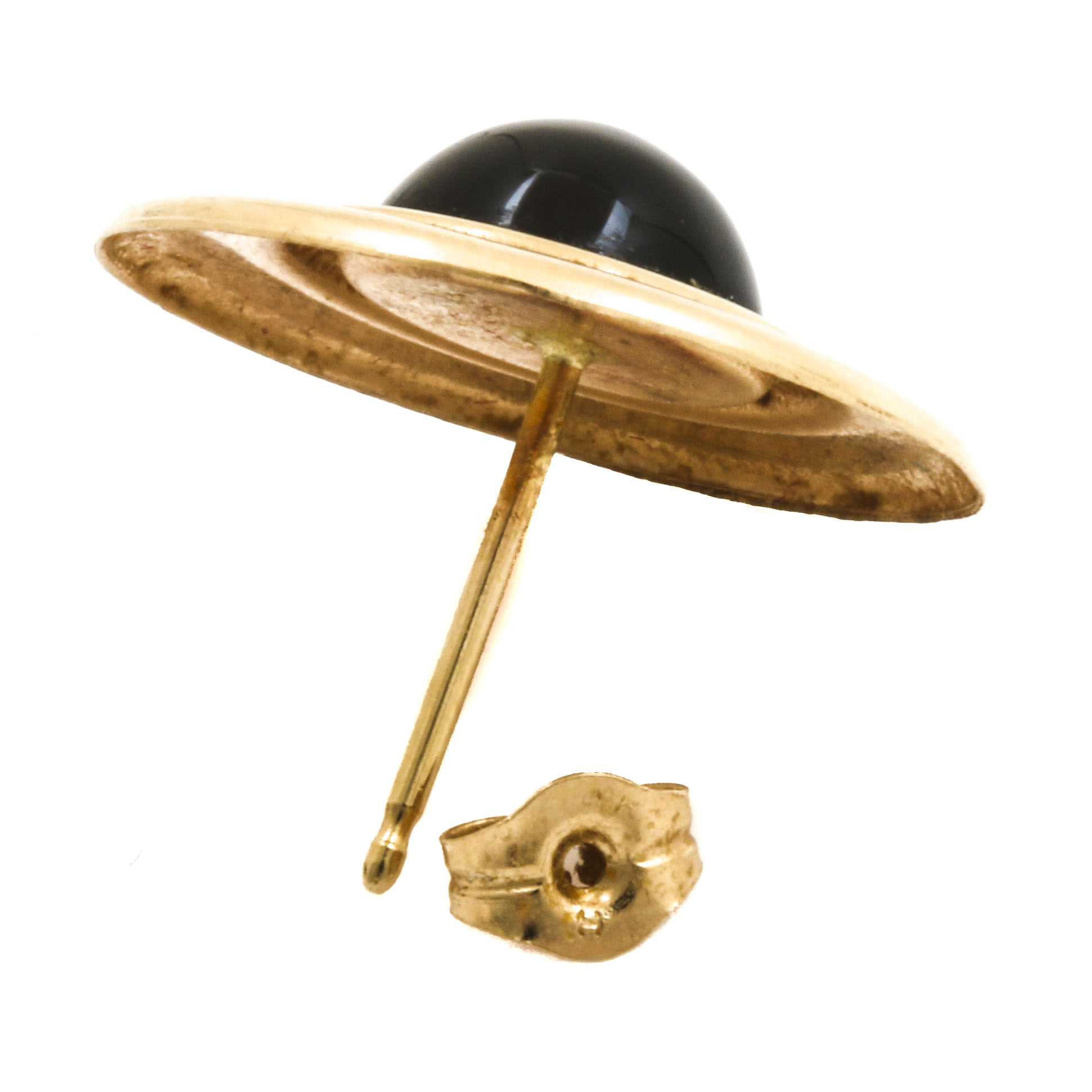 14K Yellow Gold Black Enamel Hoop and Black Onyx Disk Earrings