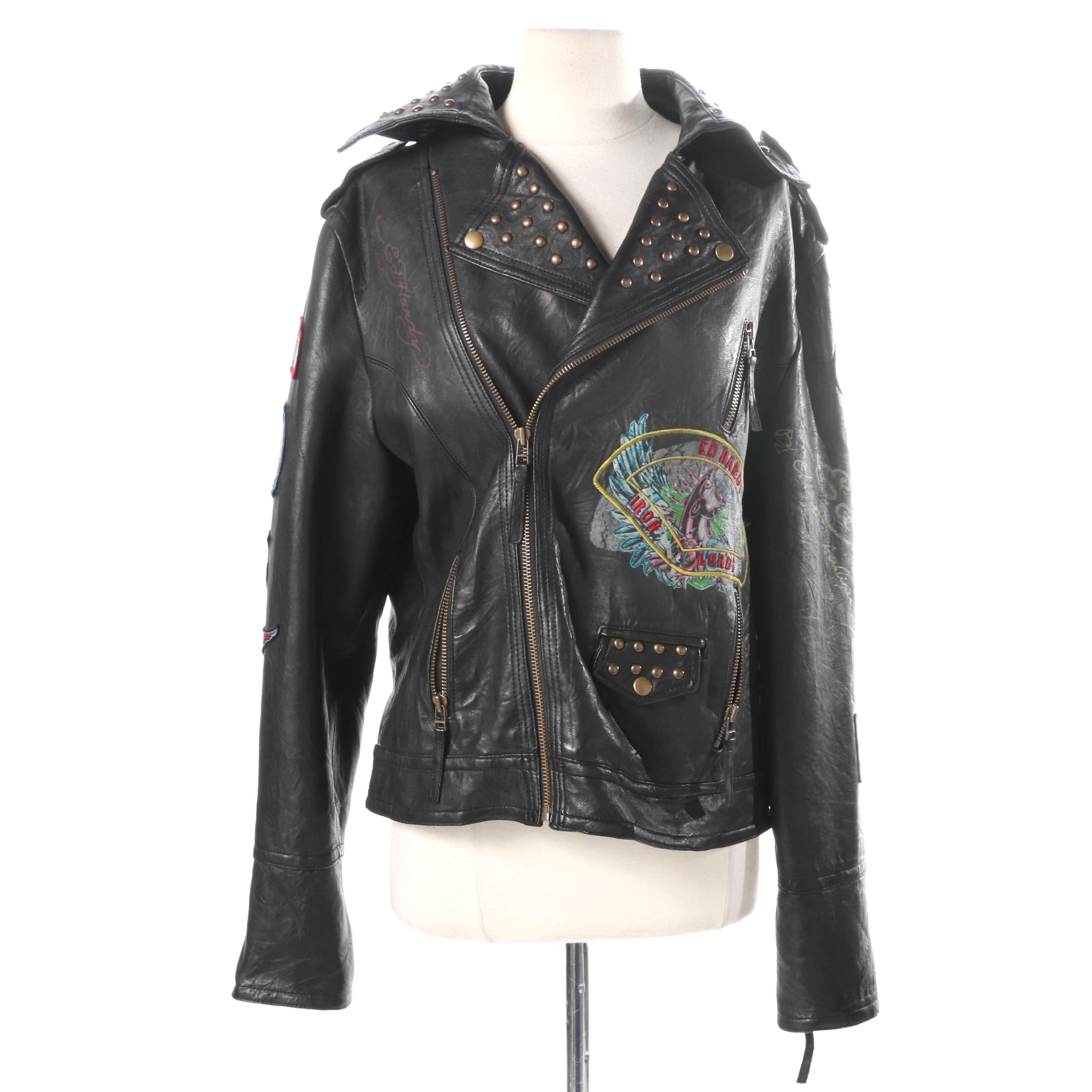 Ed Hardy Christian Audigier Men's Leather Iron Lords Jacket