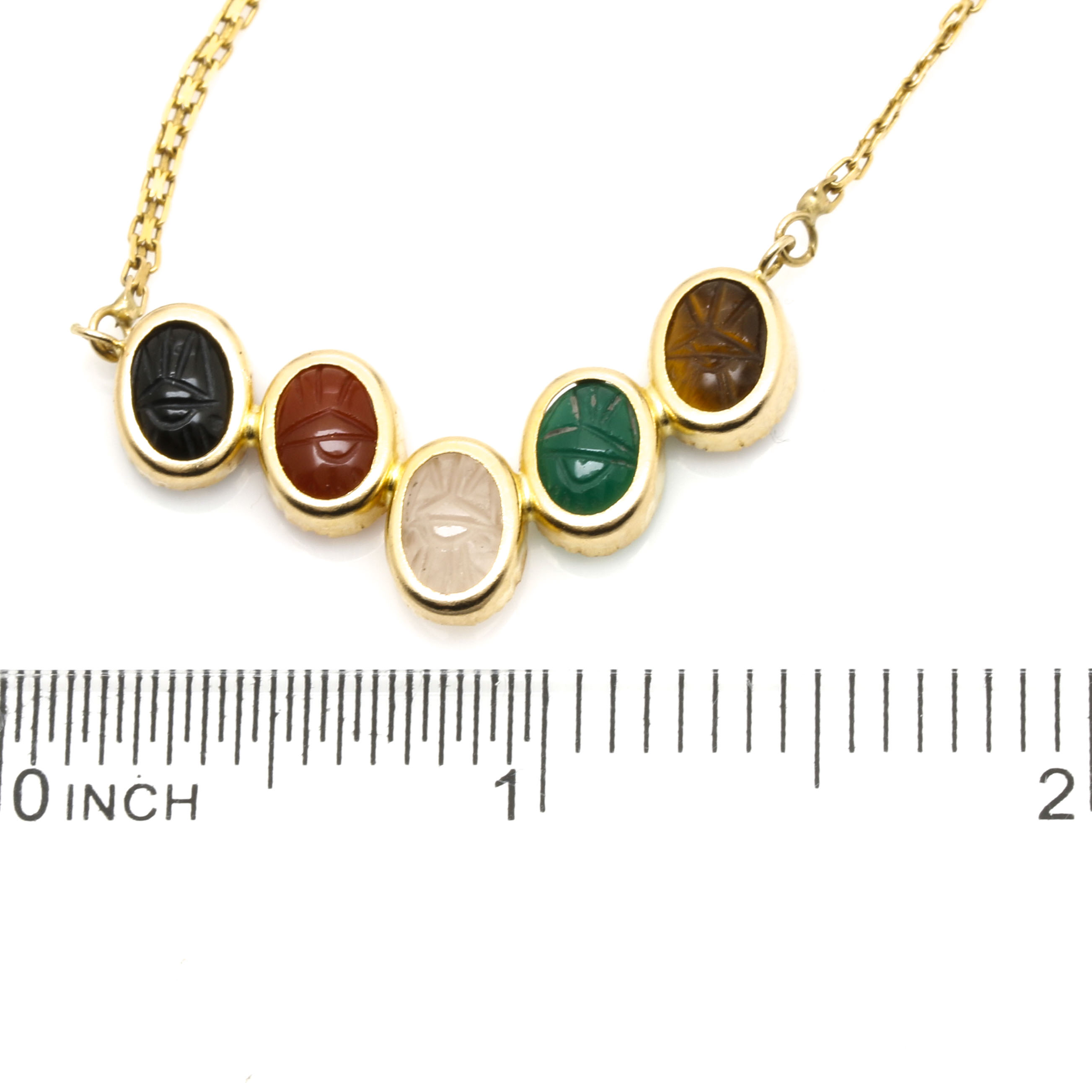 Selection of 14K Yellow Gold Multi Gemstone Scarab Link Bracelet and Necklace