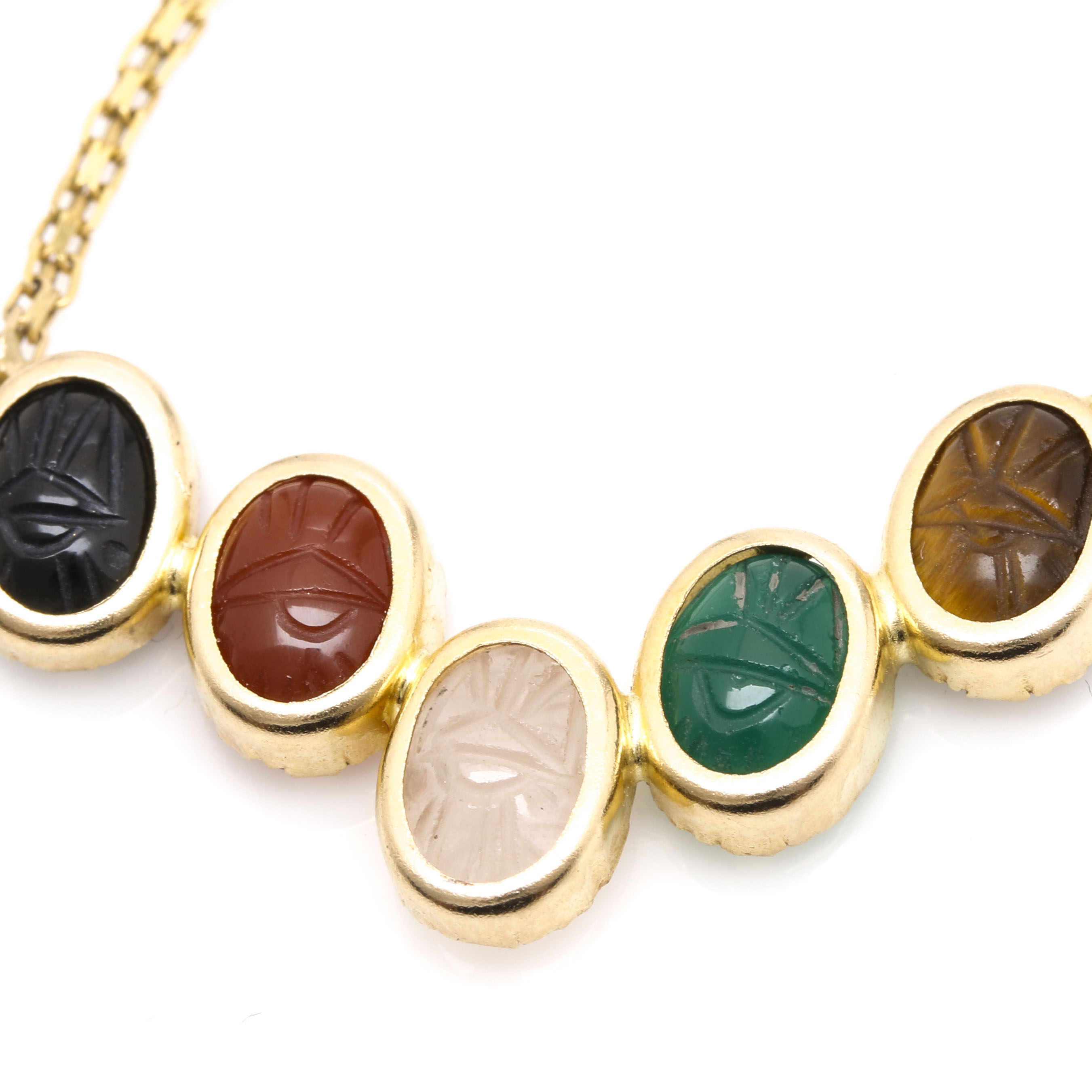 Selection of 14K Yellow Gold Multi Gemstone Scarab Link Bracelet and Necklace