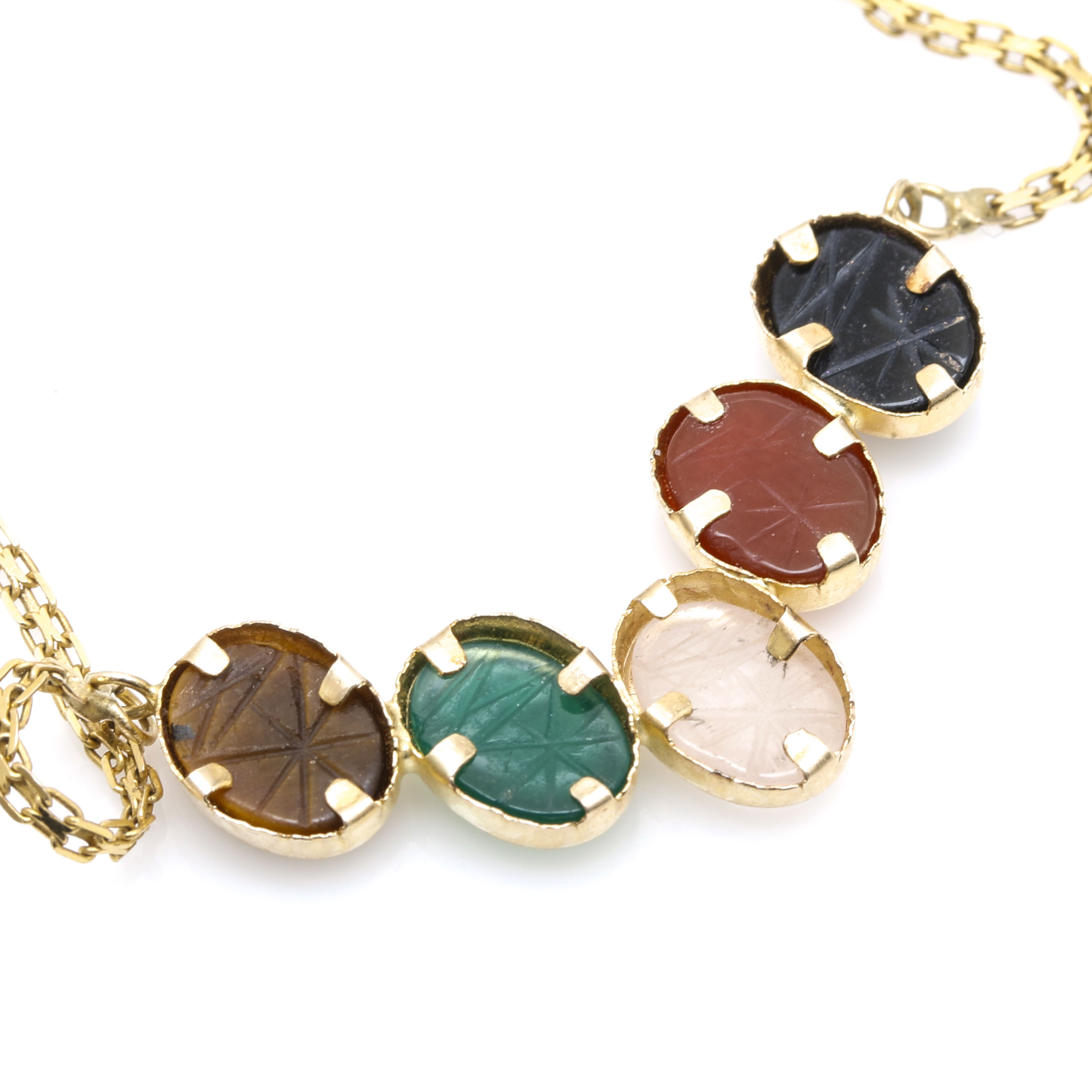 Selection of 14K Yellow Gold Multi Gemstone Scarab Link Bracelet and Necklace