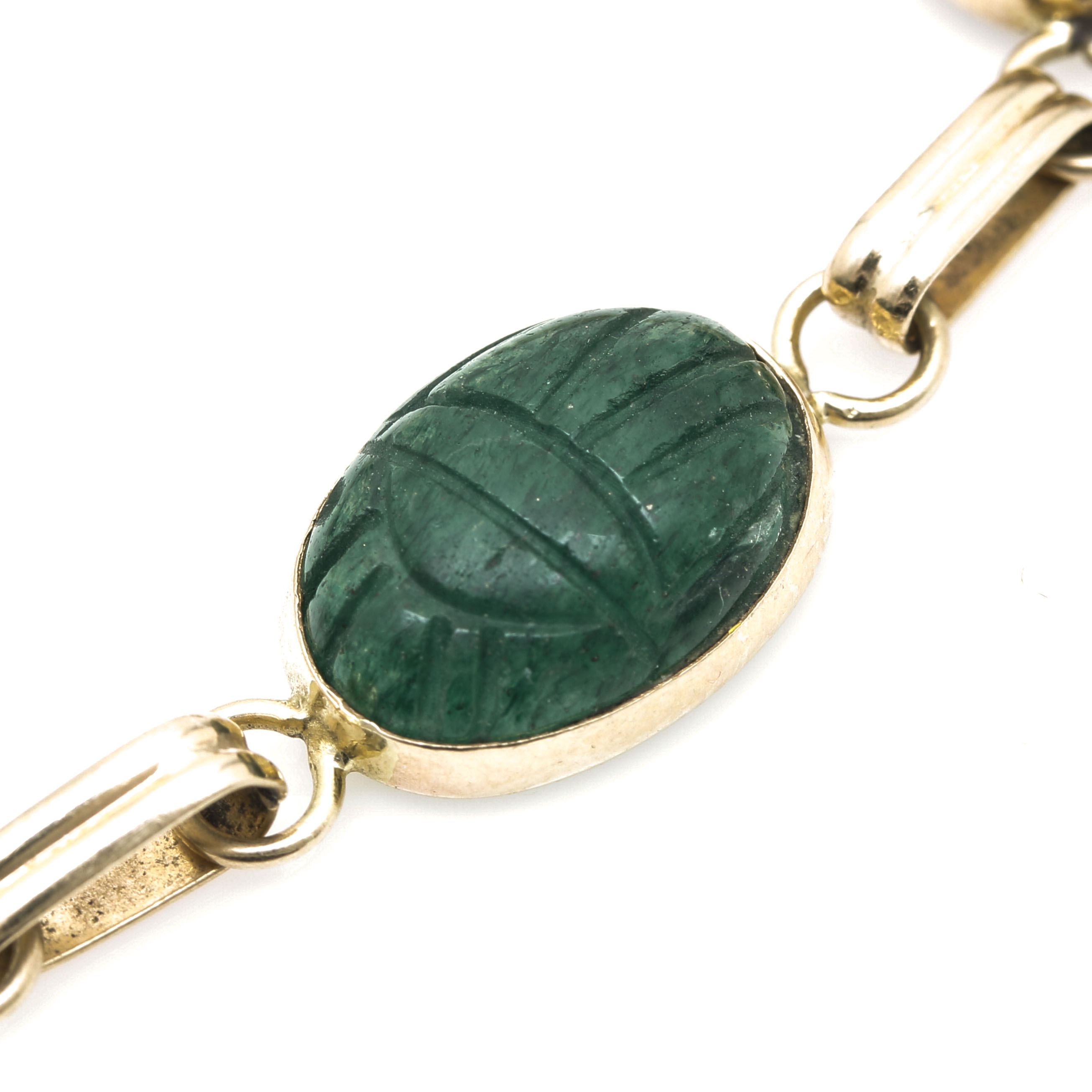 Selection of 14K Yellow Gold Multi Gemstone Scarab Link Bracelet and Necklace