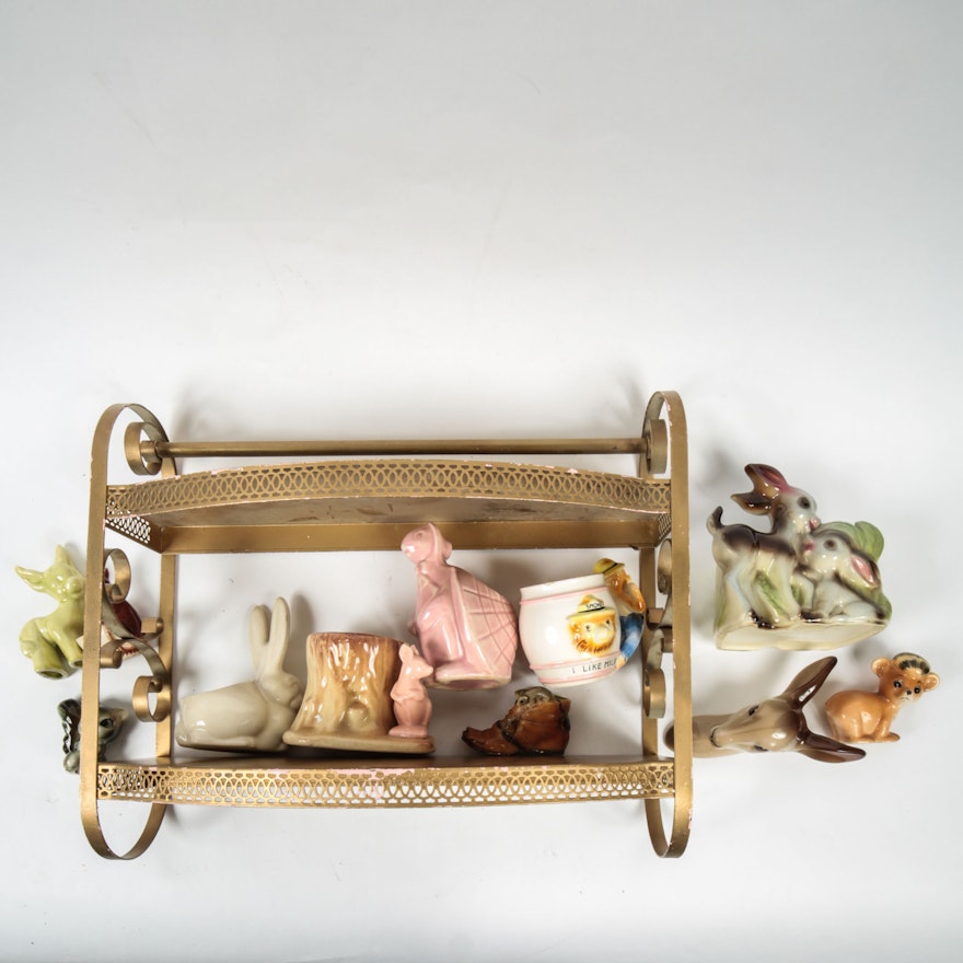 Vintage Display Shelf and Figurines