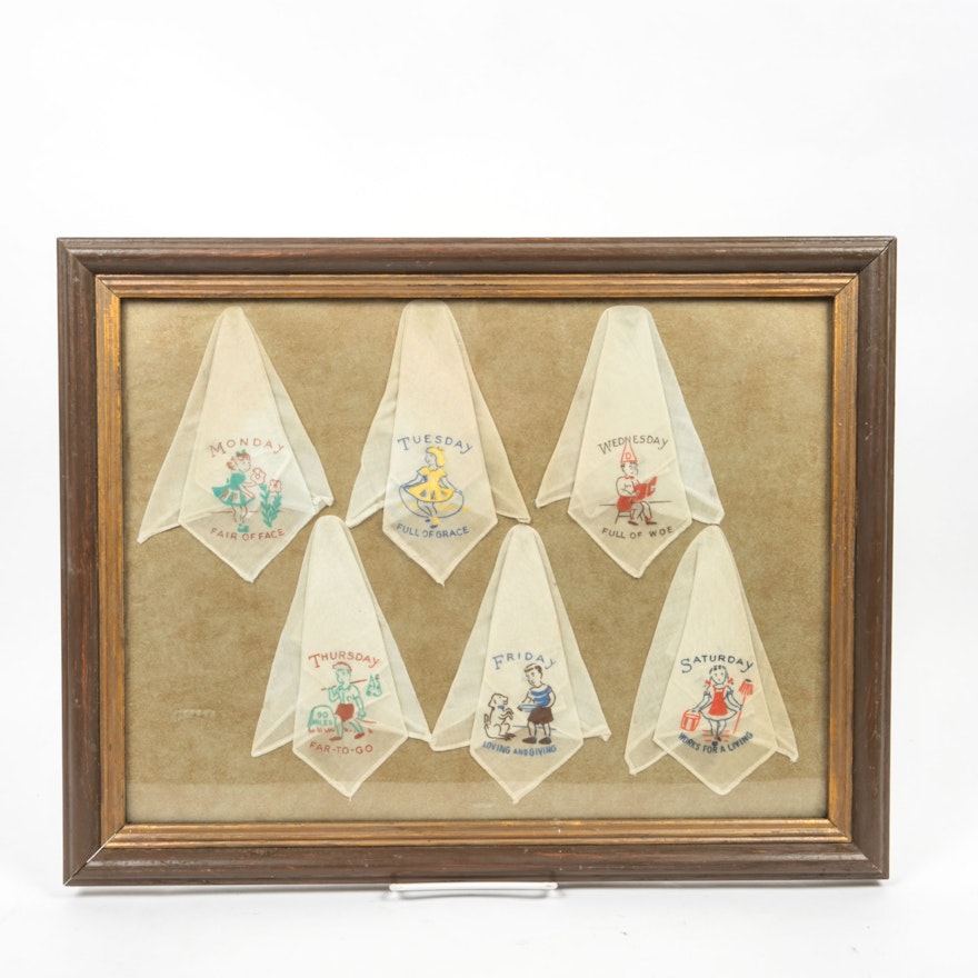 Vintage Framed Daily Handkerchief Collection