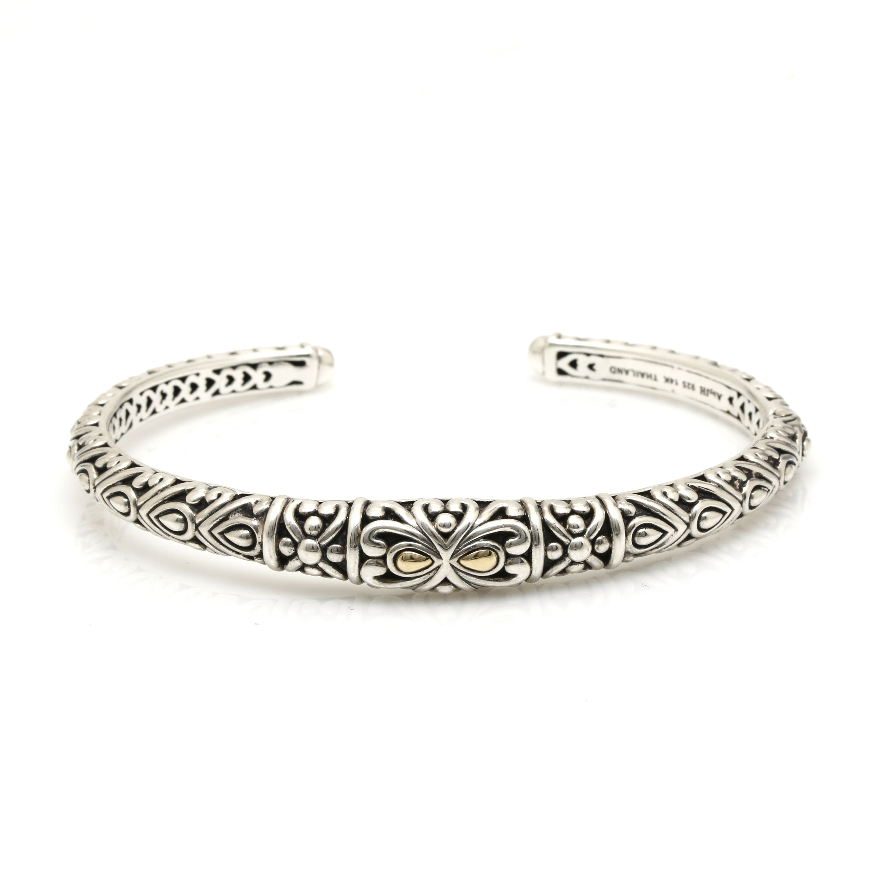 John Hardy "Angela" Sterling Silver and 14K Yellow Gold Hinged Cuff Bracelet