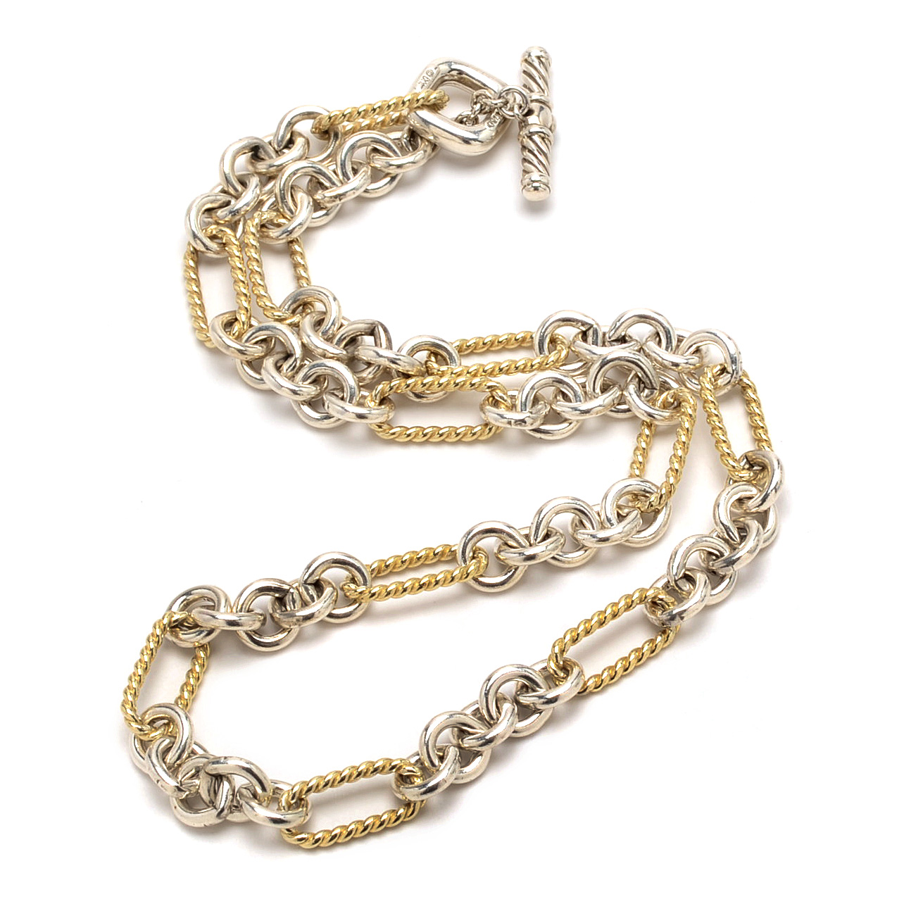 David Yurman Sterling Silver and 18K Yellow Gold Link Necklace