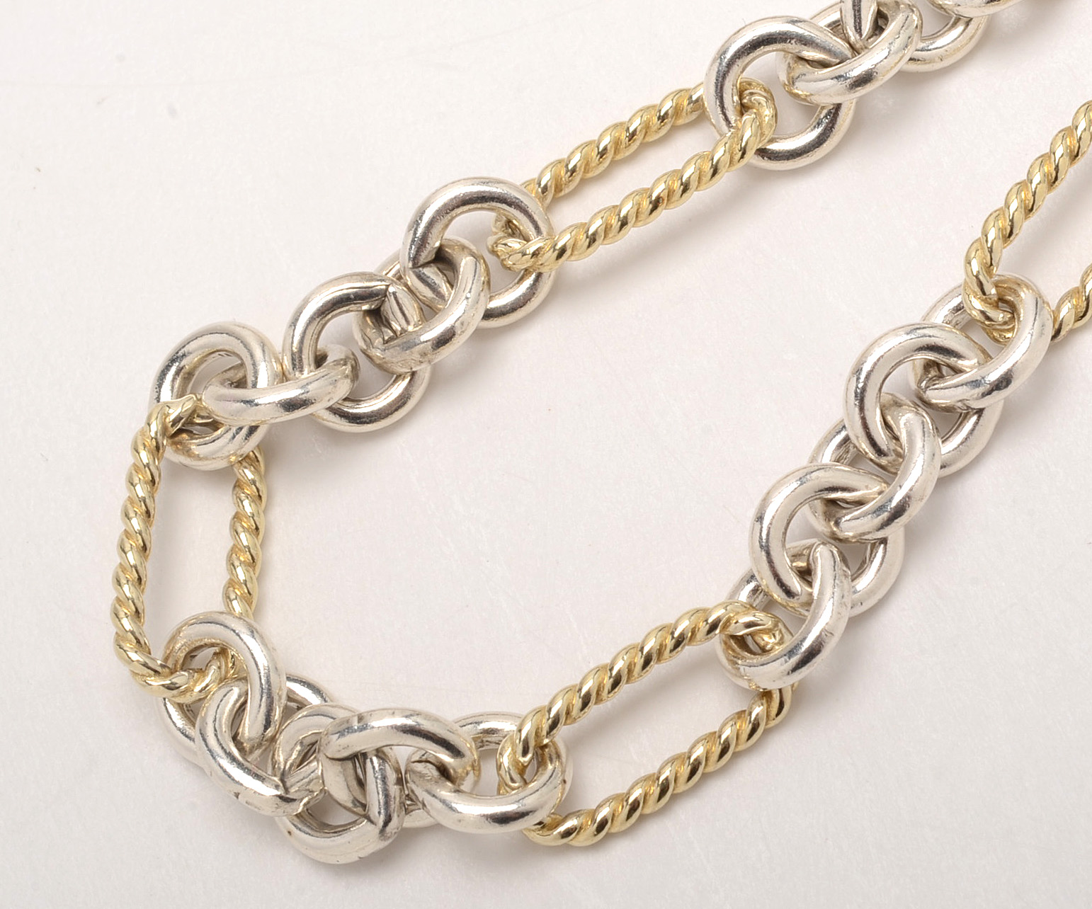 David Yurman Sterling Silver and 18K Yellow Gold Link Necklace