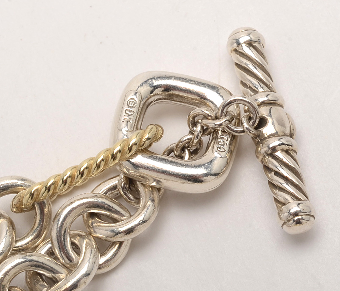 David Yurman Sterling Silver and 18K Yellow Gold Link Necklace