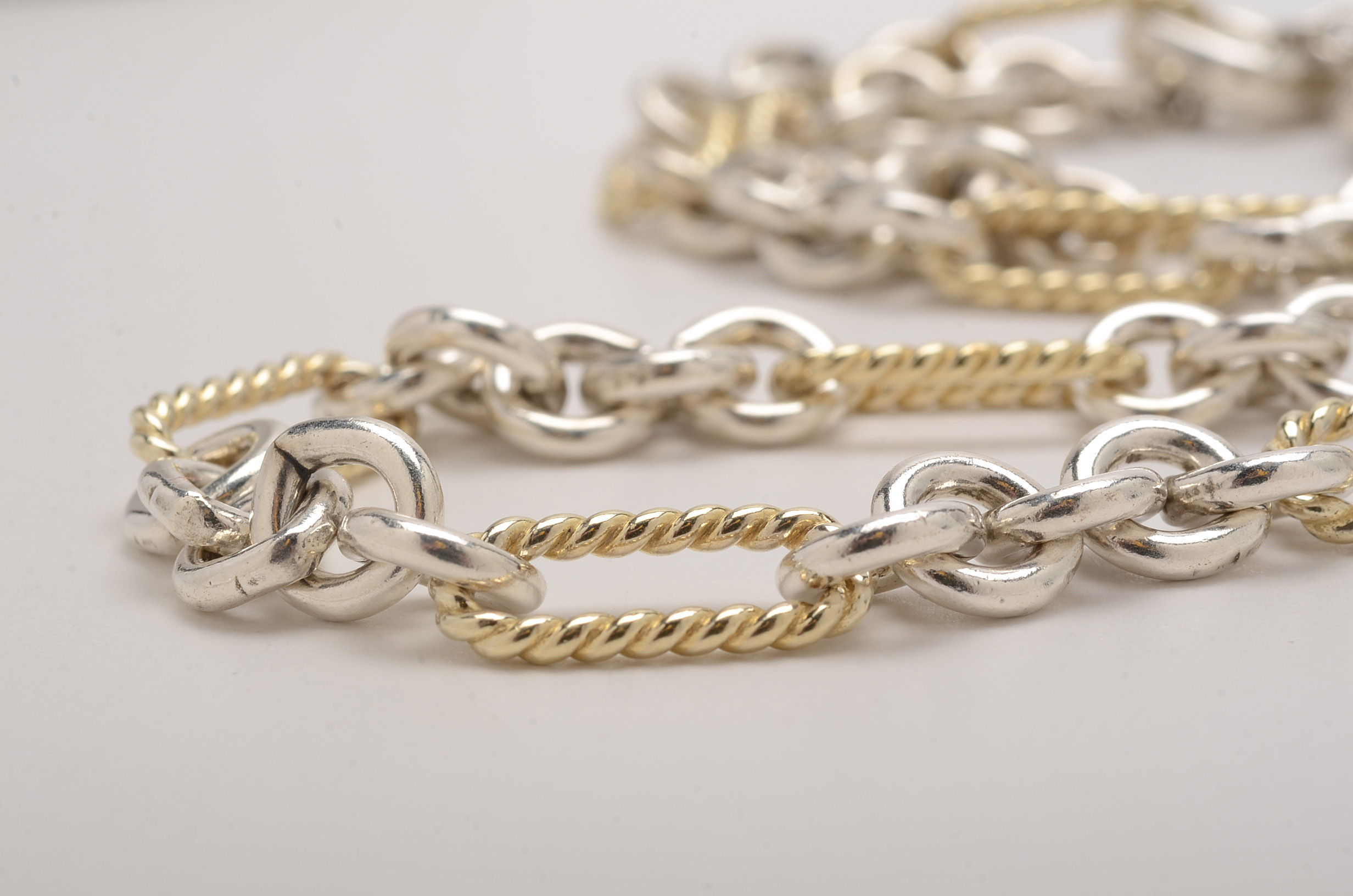 David Yurman Sterling Silver and 18K Yellow Gold Link Necklace