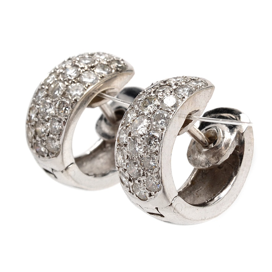 18K White Gold Huggie Earrings Pavé Set with Diamonds