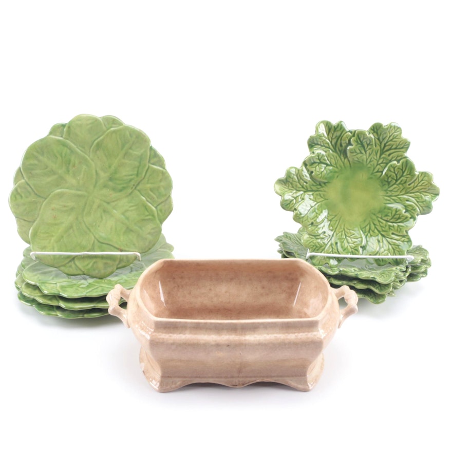 Vintage Ironstone with Majolica Style Leaf Plates