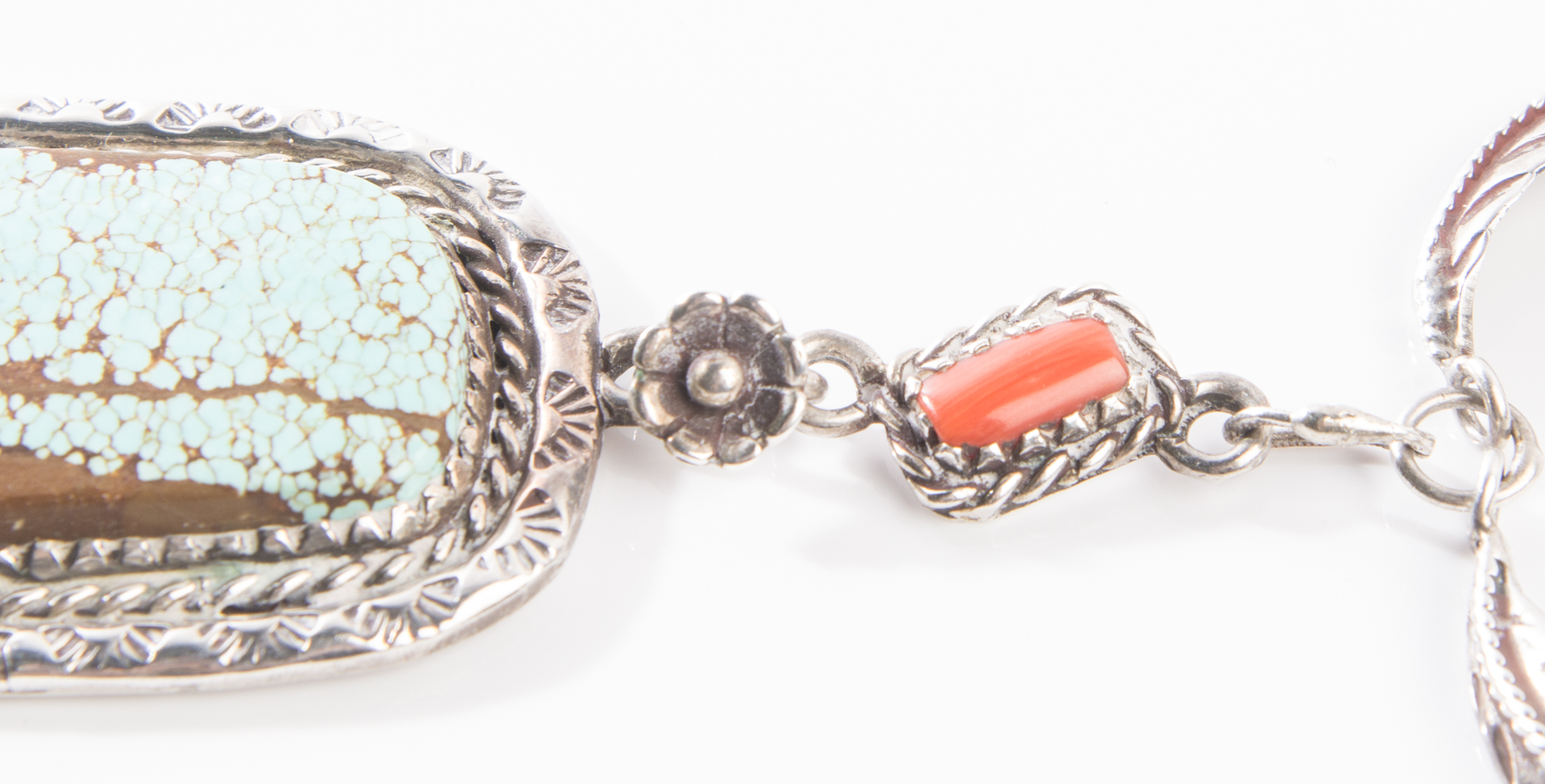 Signed Sterling Native American Style Turquoise and Coral Necklace