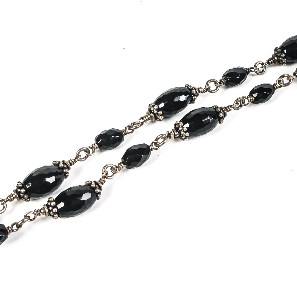 Sterling Silver and Carved Onyx Pendant Necklace