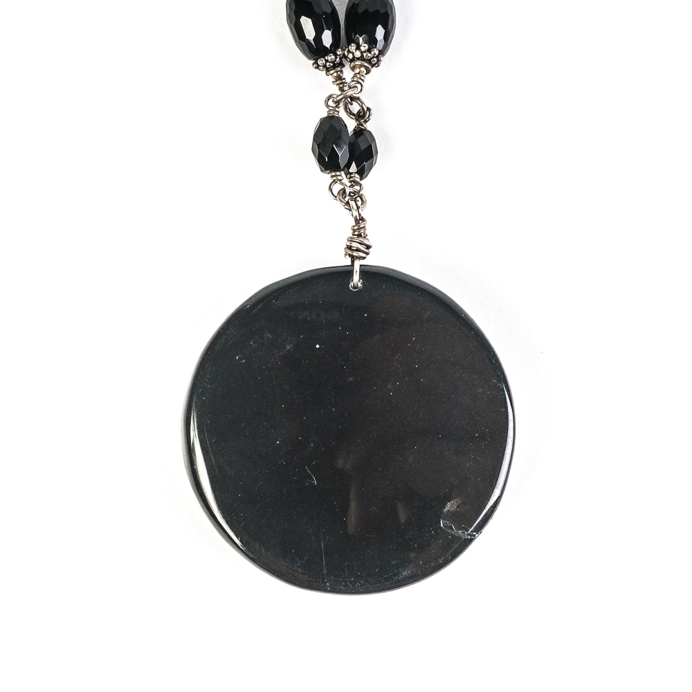 Sterling Silver and Carved Onyx Pendant Necklace