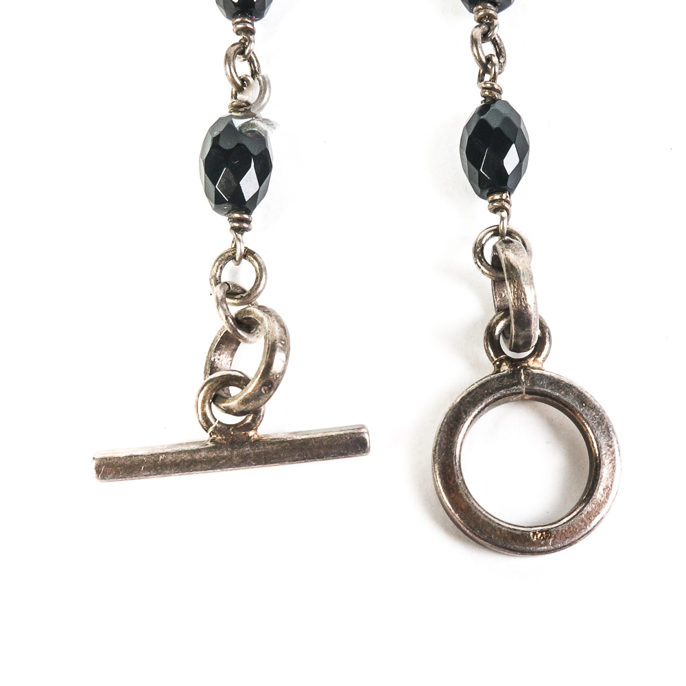 Sterling Silver and Carved Onyx Pendant Necklace