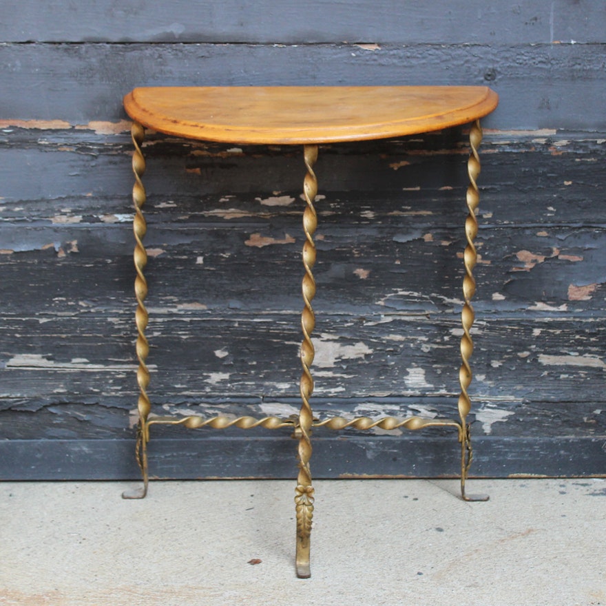 Vintage Wood and Wrought Iron Console Table