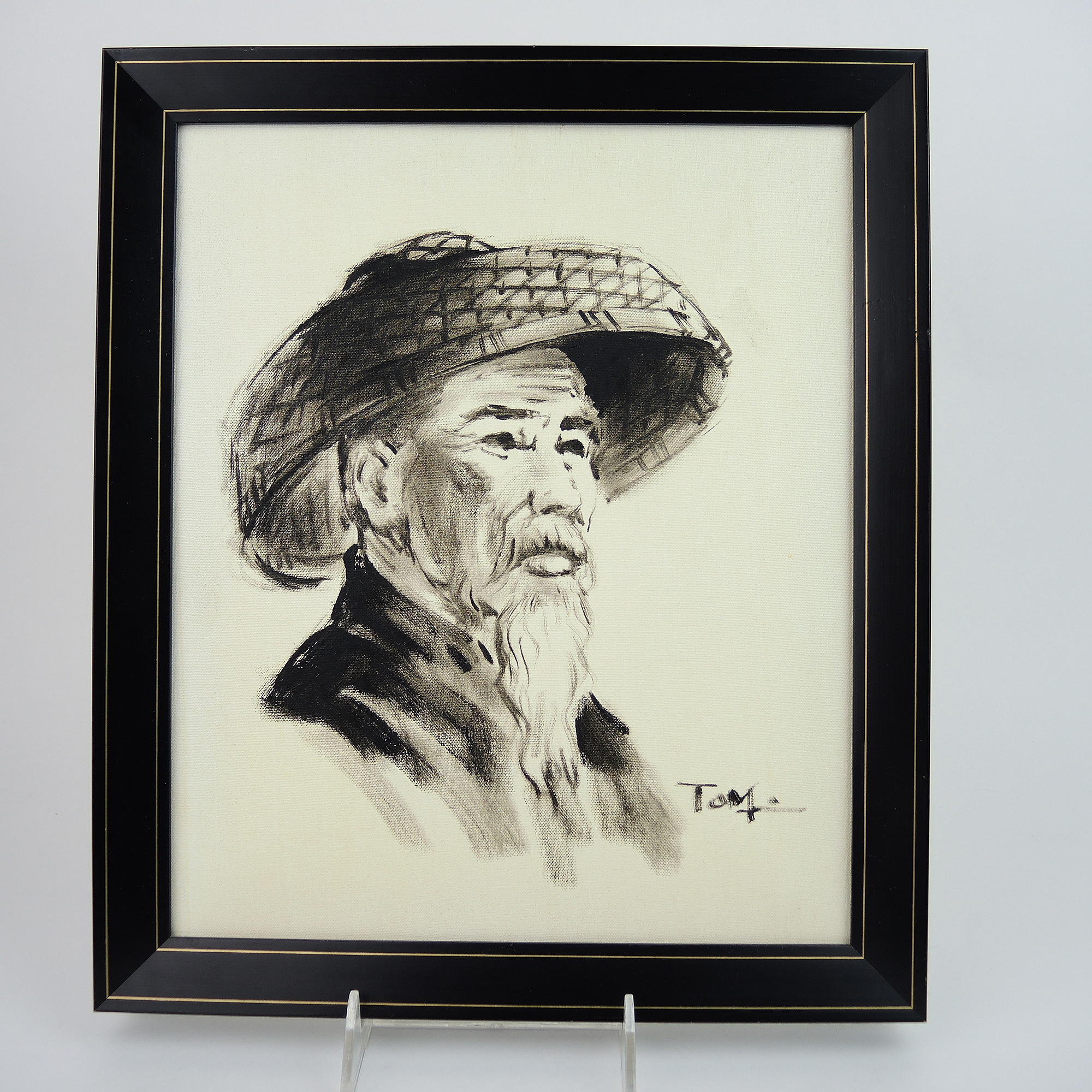 Signed Mixed Media of an Asian Elder